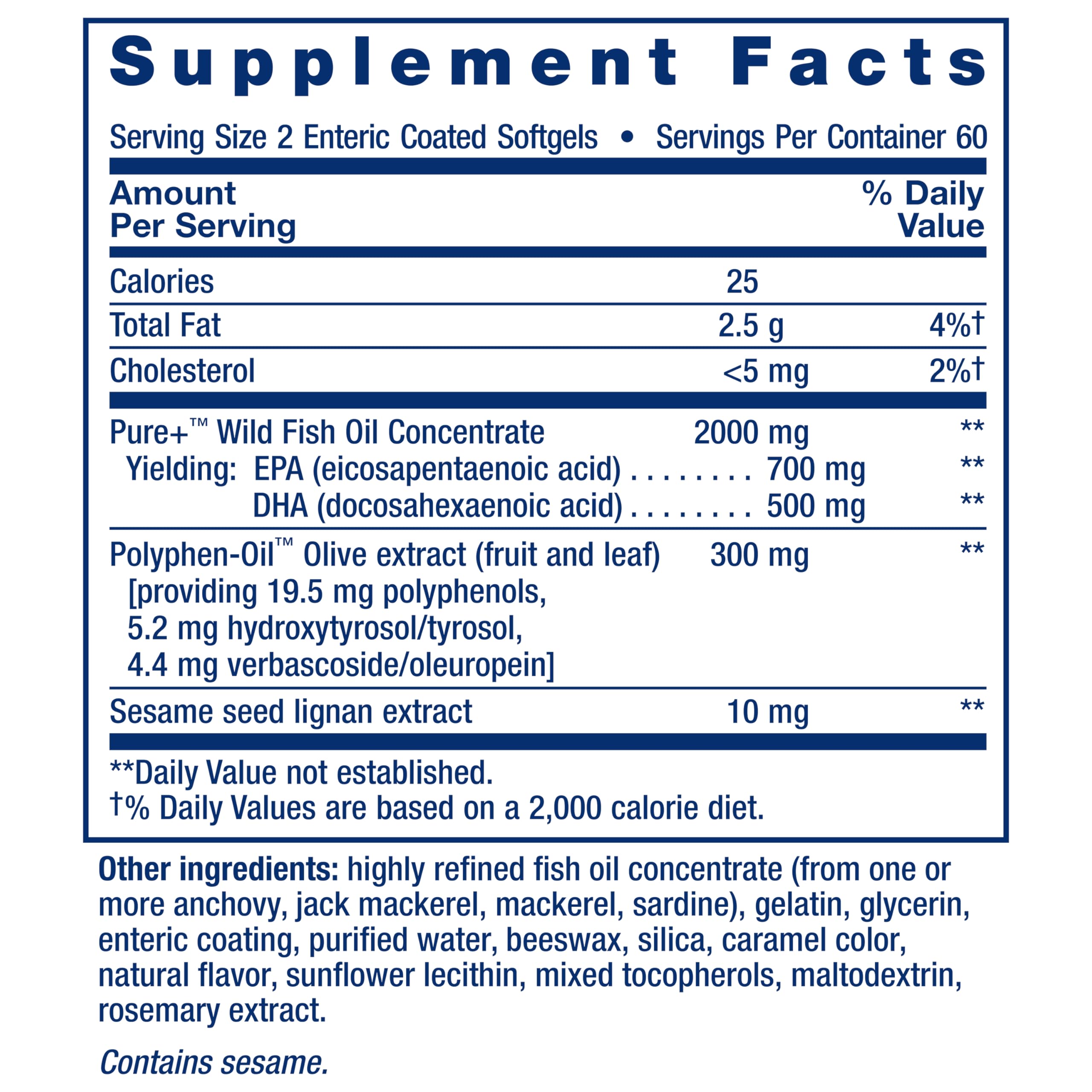 Life Extension Super Omega-3 Epa/Dha con Sésamo Lignanos & Olive Extracto - 120 Cápsulas 280 g