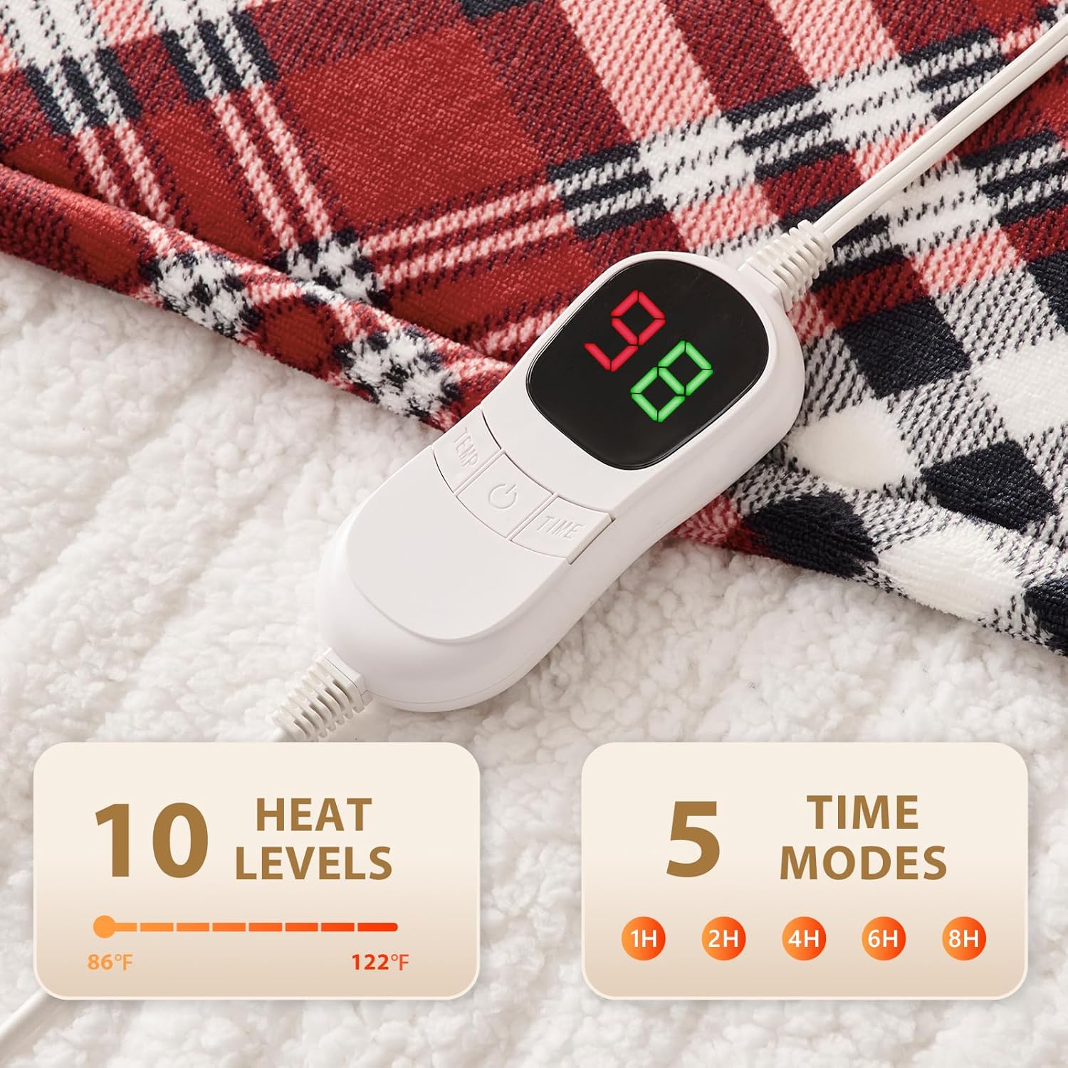 HomeMate Electric Blanket Heated Full Size - 72“x84“ Ultra Soft Cozy Flannel Heating Blanket with 10 Fast Heat Levels 8 Hours Auto Off Over-Heated Protection ETL Certification Keep Warm in Home Office - Image 4