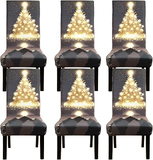 Fuloon 4 6 Piezas Fundas Sillas de Navidad,Fundas para Sillas de Comedor Navideñas Decoración Navideña, Fundas Sillas Comedor Desmontables Lavables para Banquete Hogares Fiesta Décor