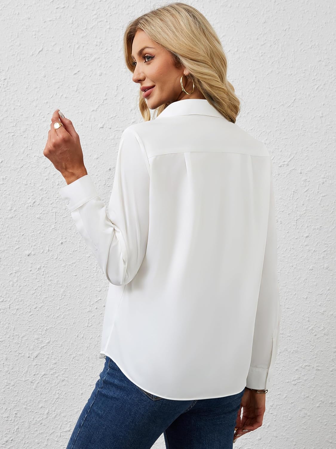 Women's Button Down Shirts Long Sleeve Basic Classic Soft Shirt Collared Fashion Dressy Casual Blouses - Image 3