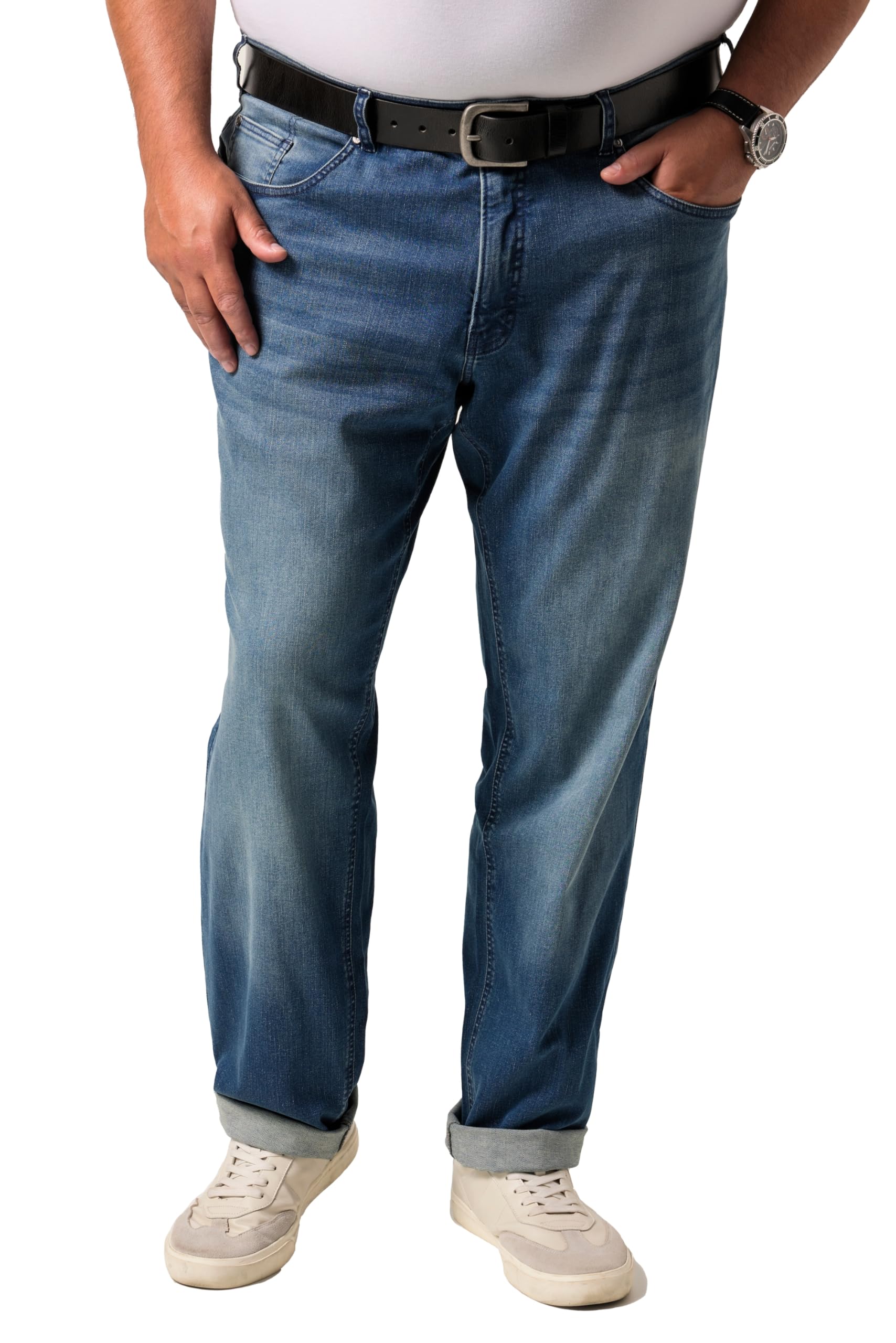Men Plus Herren große Größen Übergrößen Menswear L-8XL Jeans Bauchfit, Tapered Loose Fit, Elastikbund, 5-Pocket 842160