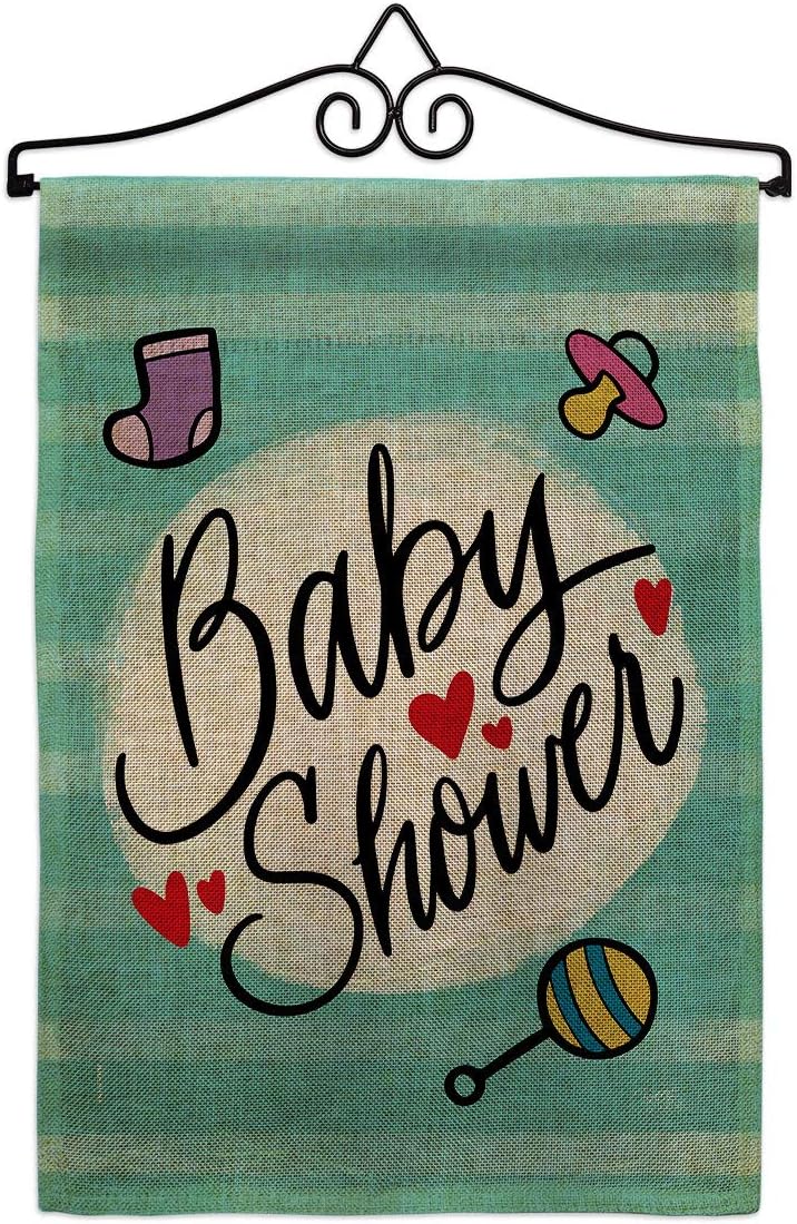 Baby Shower Burlap Burlap Garden Flag Set with Stand Celebration New Born Boy Girl Occasion Anniversary Party Small Decorative Gift Yard House Banner Double-Sided Made In USA 13 X 18.5