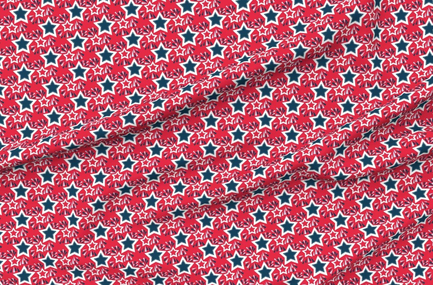 Spoonflower Fabric - Stars Fireworks 4Th of July Red White Blue Print Independence Day Printed on Organic Cotton Sateen Fabric by The Yard - Sewing Quilting Apparel Home Decor