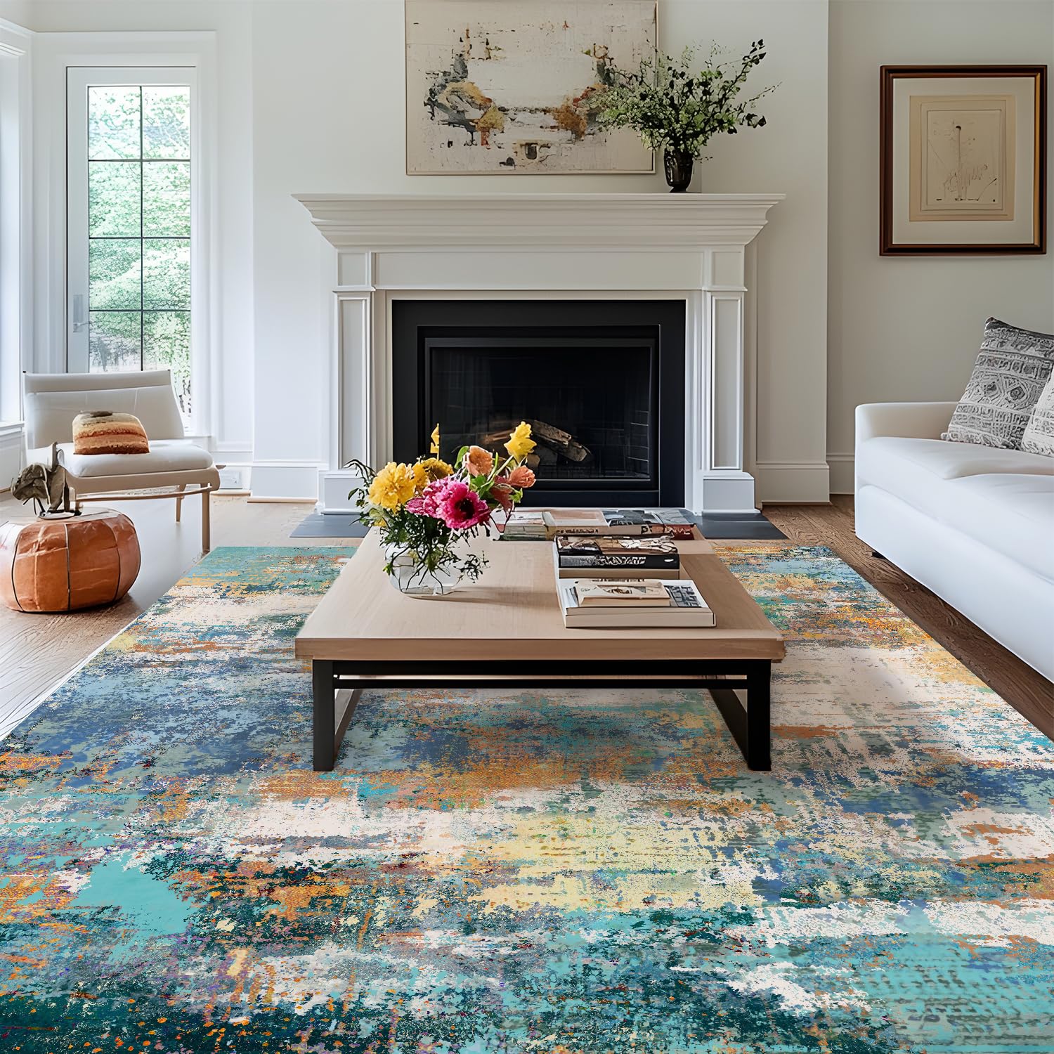 MAST DOO Teppich Wohnzimmer Waschbarer, Moderner Kurzflor Teppich Großer, Abstrakte Schlafzimmer Teppiche Waschbar rutschfest Design für Esszimmer Büro Bereich Dekor Bunt Größe 160x230cm