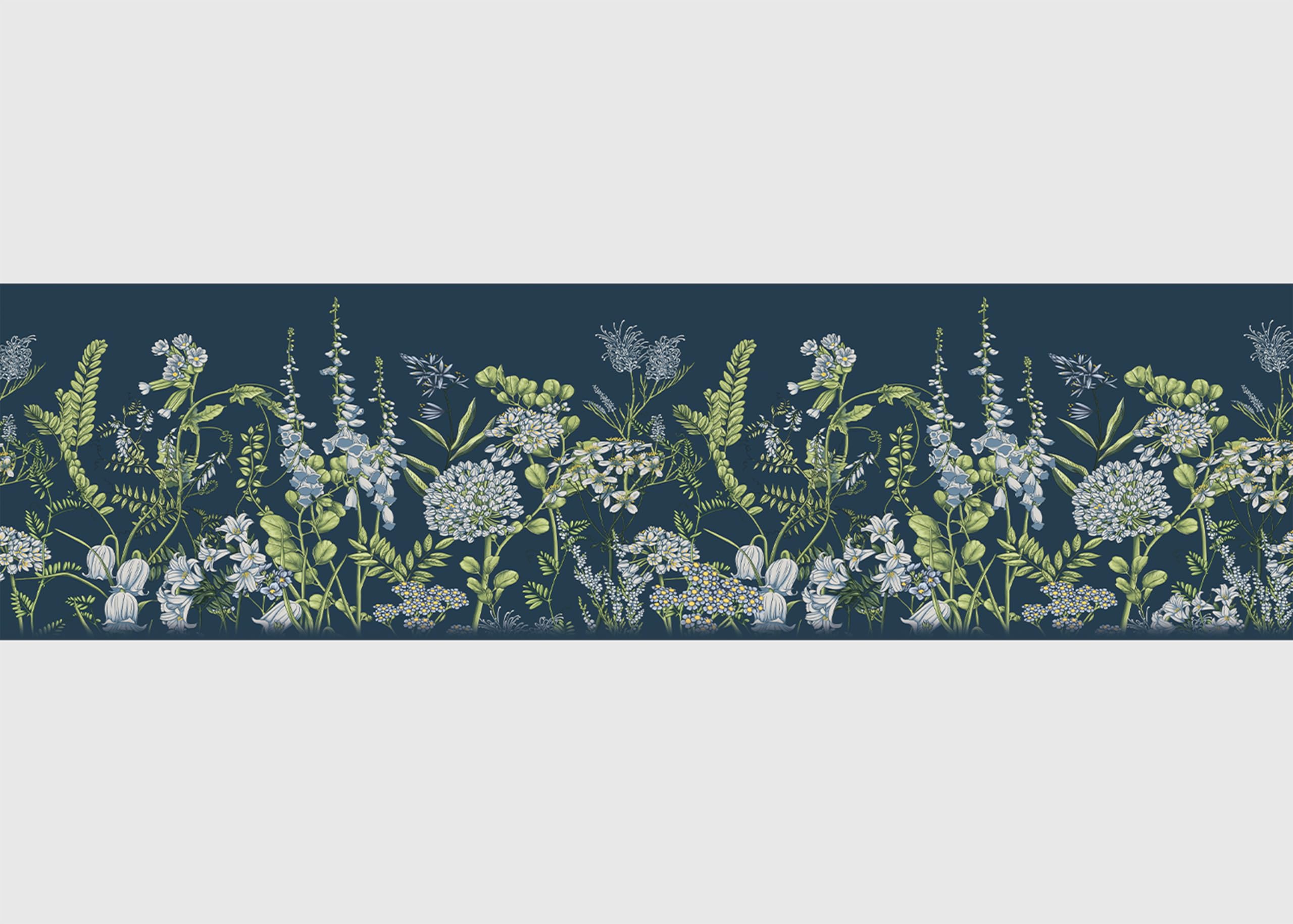 AG Design AWB 8526 Self-Adhesive Border Wicken Flowers in Prussian Blue, Waterproof Decoration for Walls, Furniture, Wallpaper, Wall Coverings and Doors, Film, Width 500 cm x Height 13.8 cm