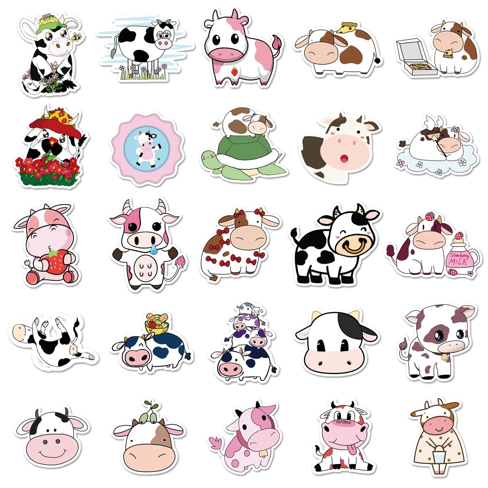 100 Pcs Cute Animal Cattle Stickers for Water Bottle Waterproof Sticker for Laptop Skateboard Phone Car Decals for Teens Adults for Party Favors Supplies Decor (Cows Stickers) - Image 2