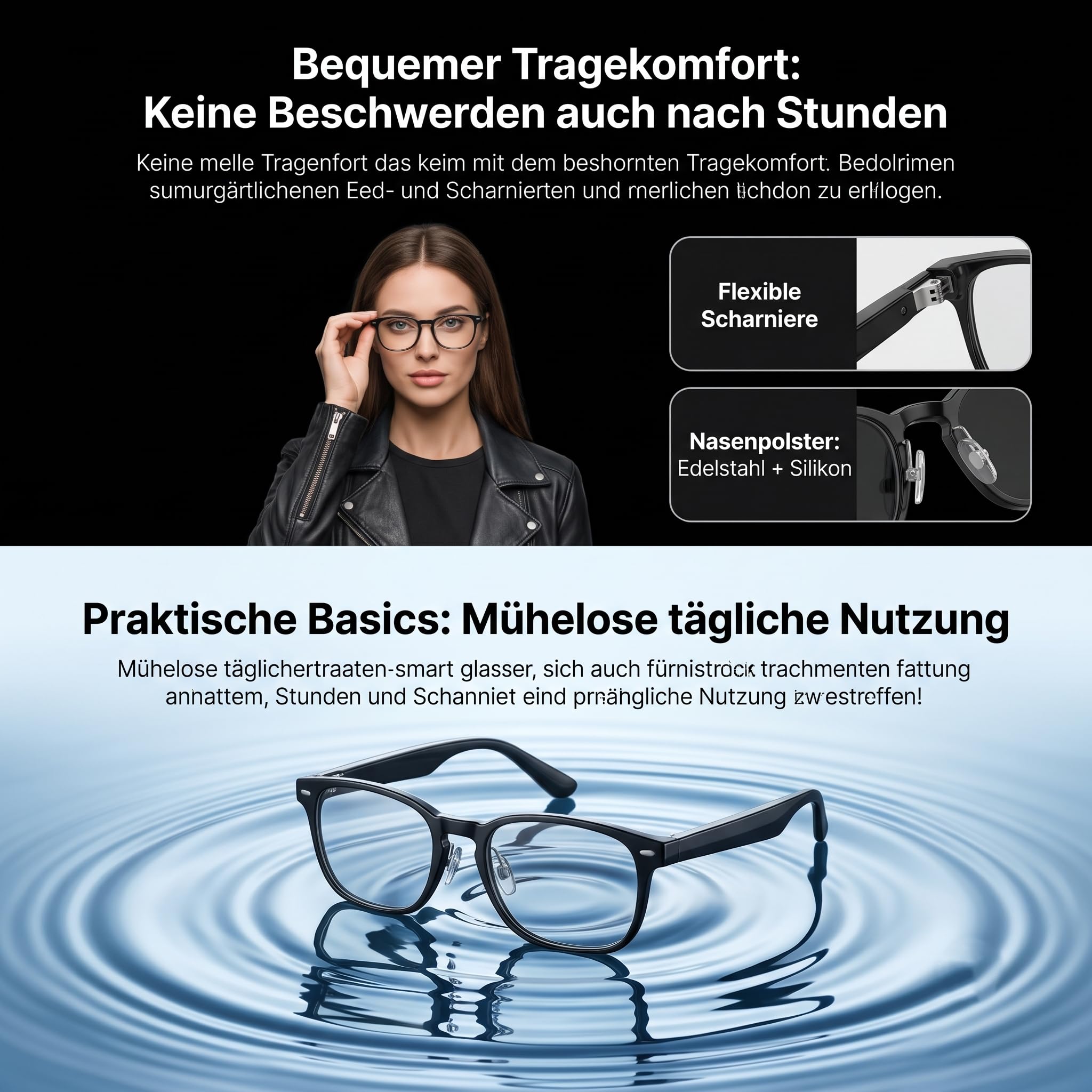 Smart Glasses - Occhiali KI, Assistente Vocale ChatGPT, Traduzione in Tempo Reale 89 Lingue, Fotocamera 2K, Wi-Fi, Protezione UV, Impermeabile, Rilevamento Oggetti, 2 Lenti (Fotocromatiche +