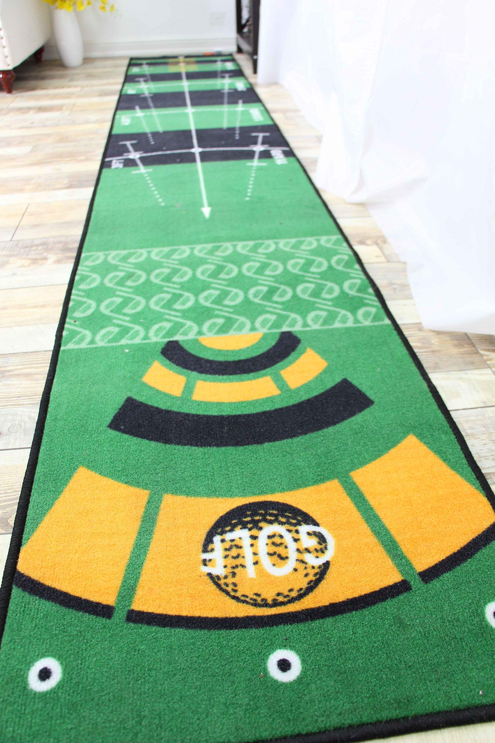 Hobby Tech Tapis d'entrainement de Golf avec cibles au Sol, Putting pour Bureau ou extérieur 300 x 50cm + Accessoire Retour de balles de Golf Automatique, Module pour Entrainement Putting