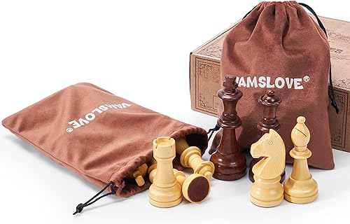 Miniatura 7 de Vamslove Piezas de ajedrez de madera grandes de 4.5 pulgadas, juego de 32 ajedrez de madera Staunton de lujo para tablero de ajedrez (solo piezas de