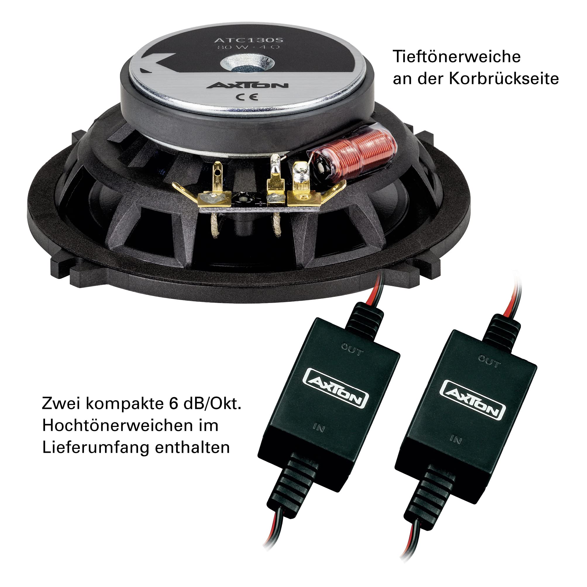 AXTON ATC130S – klangstarkes 13 cm / 5“ Komponenten System, 2-Wege Auto-Lautsprecher mit nur 43 mm Einbautiefe, Soundsystem mit 70 Watt RMS