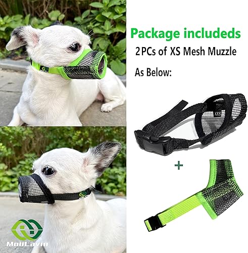 Miniatura 4 de MoiiLavin Bozal para perros XS (paquete de 2) para perros pequeños con hocico largo, ajuste rápido para aseo ajustable, evita que muerdan, ladren y