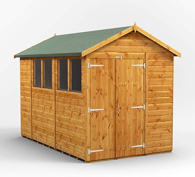 POWER High Grade Premium Apex Garden Wooden Shed with Double Door, Security Features, Door & Window Flexibility, made from Extra Thick Timber & Toughened Glass