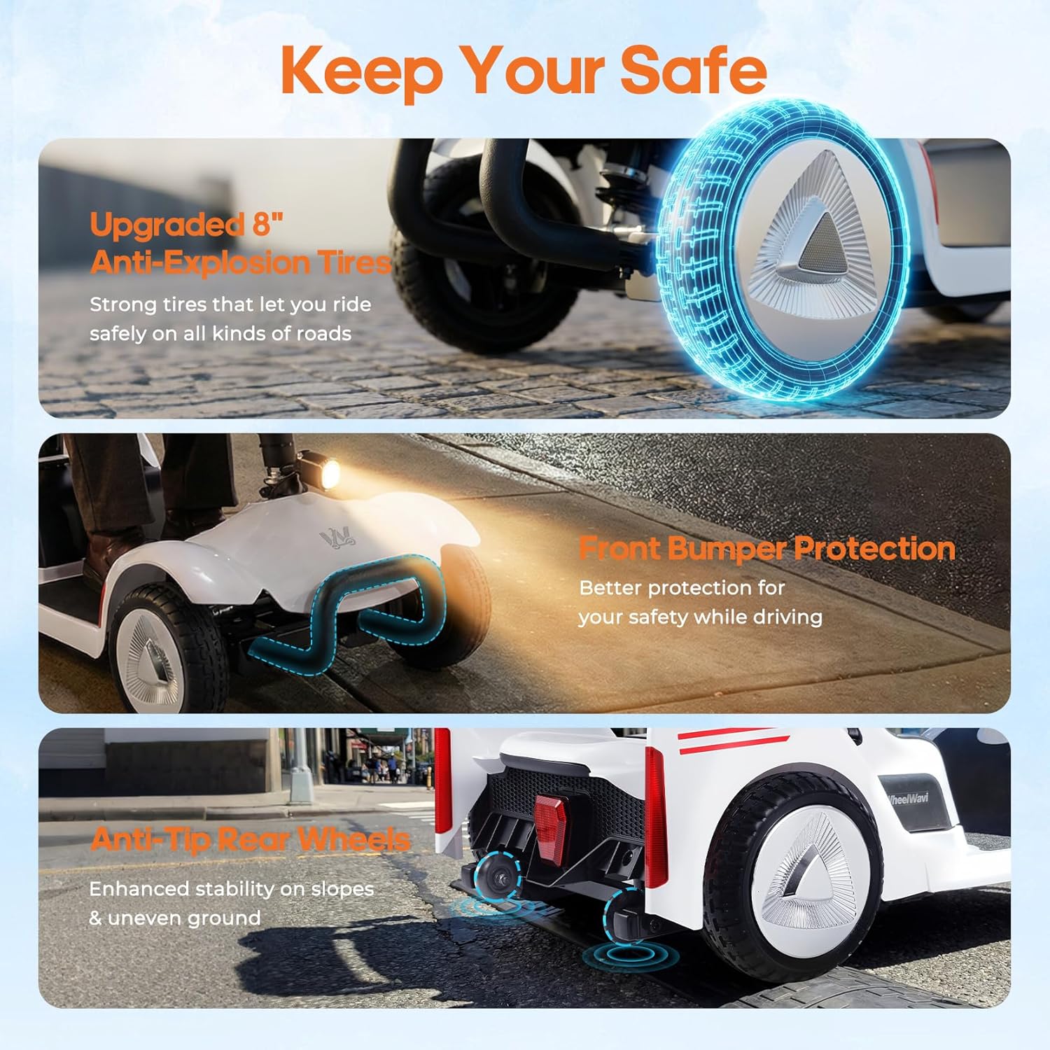 NFC One-Touch Unlock 4-Wheel Smart Mobility Scooter for Seniors & Adults with Digital Display, 12.4-Mile Range, 3.7 MPH, 3-Position Seat, Removable Battery, Dual Key Security, 330 lb Capacity, White - Image 6