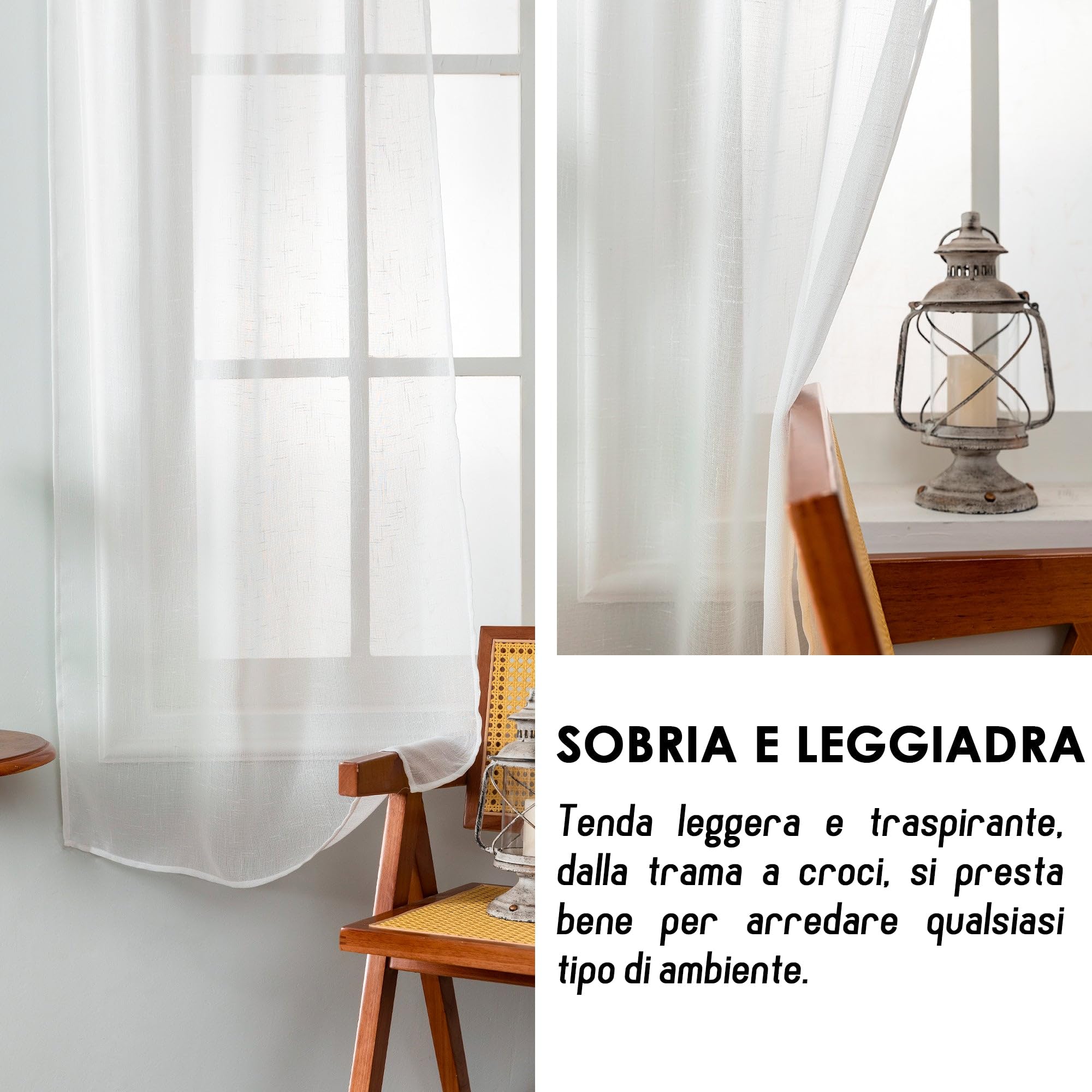 GIRASOLE HOME Coppia Tende Haiti Filtranti Simil Lino con Trama a Croci 2 Pannelli con Tasca e Passanti Nascosti (Bianco, 70x130cm)