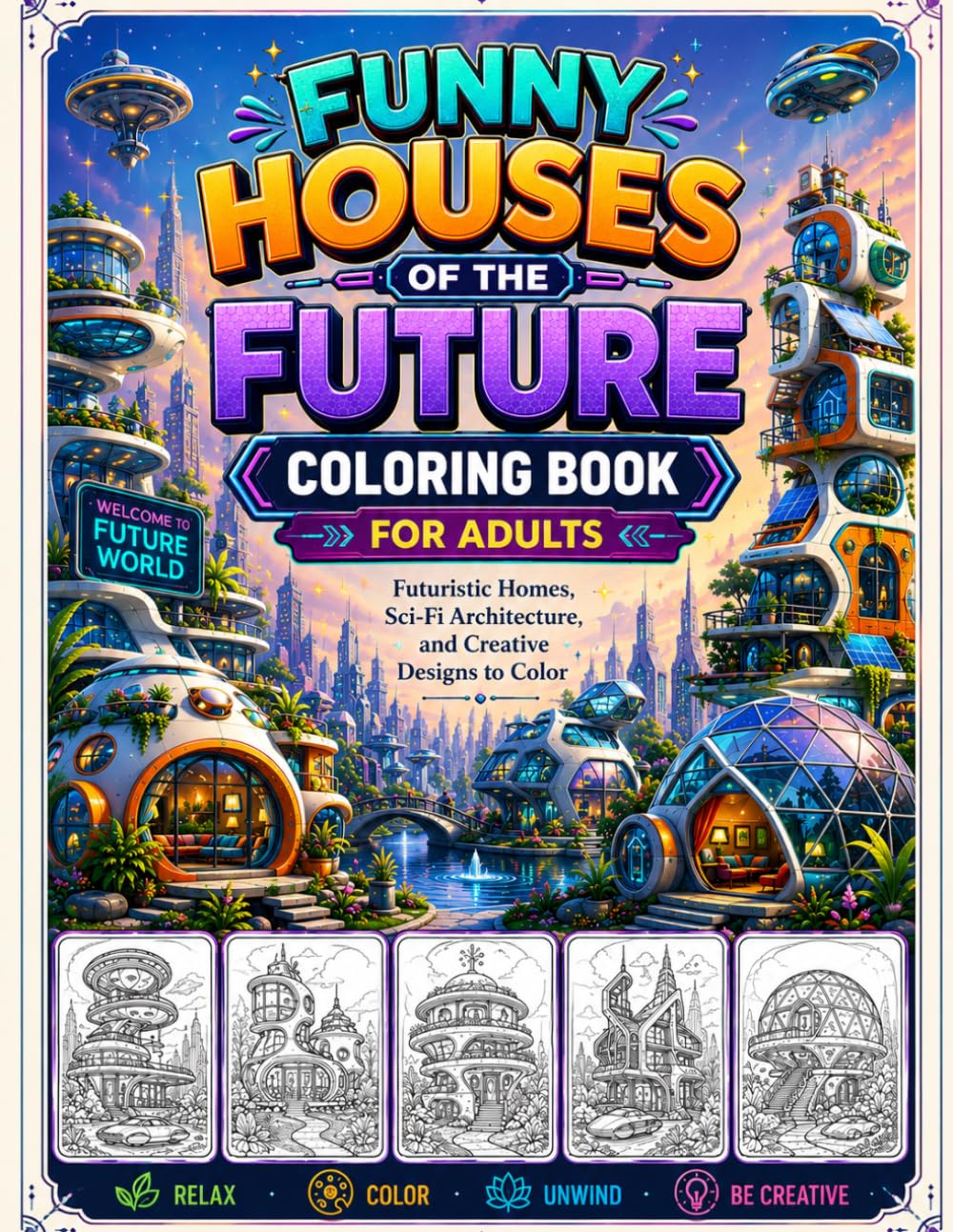 Funny Houses of the Future Coloring Book for Adults: Futuristic Homes, Sci-Fi Architecture, and Creative Designs to Color