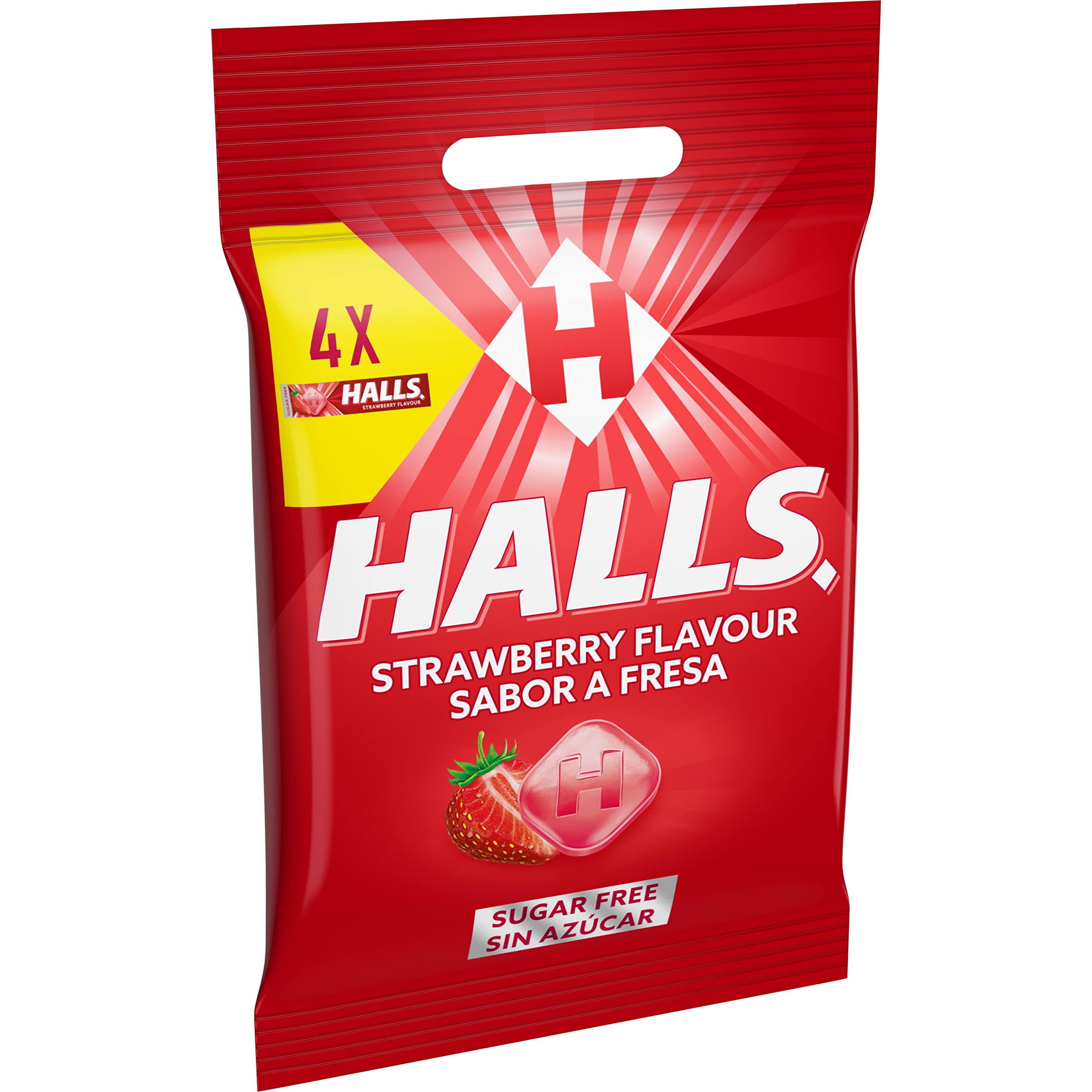 Halls Caramelos Sabor Fresa Sin Azúcar Paquete 4 x 32 g