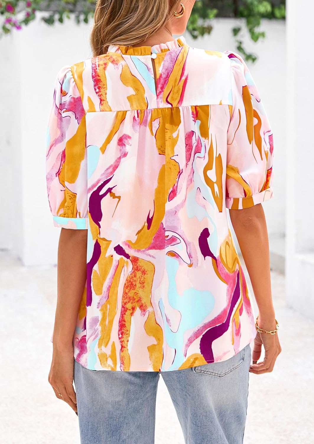 PRETTYGARDEN Floral Tops for Women Blouses Dressy Casual 2026 Summer Trendy Outfits Boho Pleated Short Sleeve Shirts - Image 2