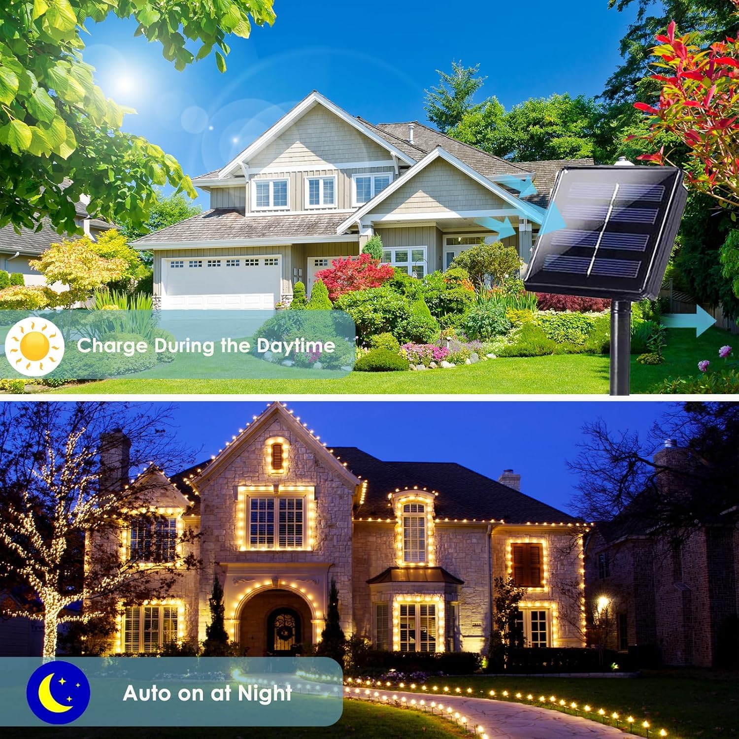 Lot de 4 guirlandes lumineuses solaires pour l'extérieur, 400 LED au total, étanches, lumière scintillante en fil de cuivre, 8 modes, lumière féérique pour sapin de Noël, jardin, fête, décoration de