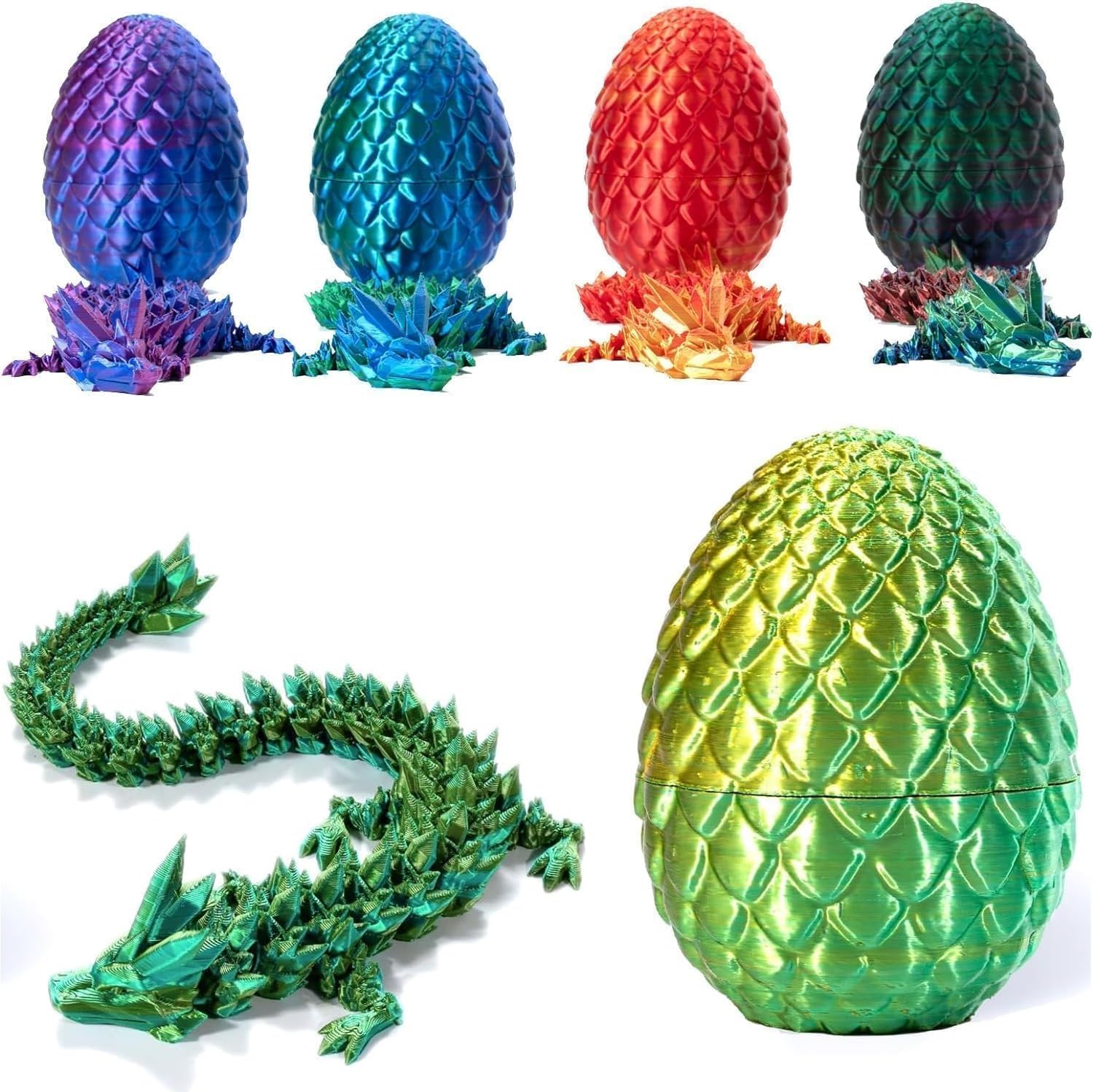 HanaietteDragons in Eggs - 3D Printed Articulated Crystal Dragon Eggs, Easter Egg Hunt Dash Toys - Home Office Decor and Desk Toys for Kids and Adults! (Laser Yellow Green)