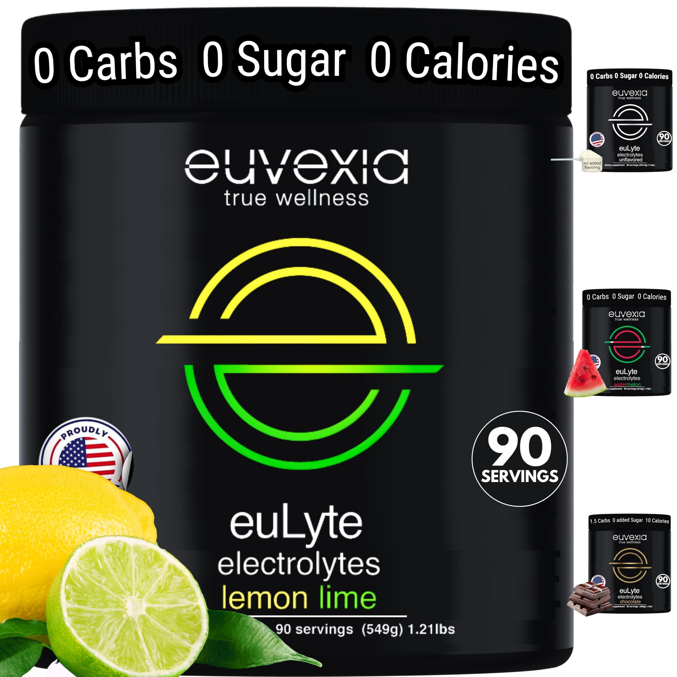 Ekberg euLyte博士 即时水解电解器 零糖碳 Calorie Lemon Lime 饮料 80+ 矿物 镁 钾 钙 跟踪矿物 快速 Keto Stevia 90 服务