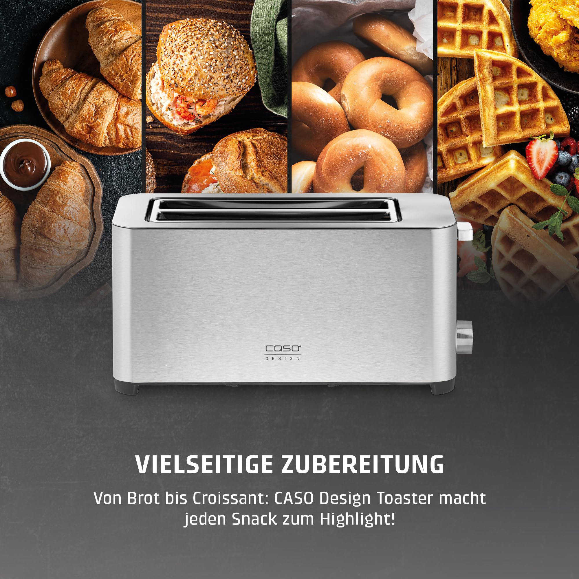 CASO Classico T 4 - Design Toaster, Testurteil: Sehr Gut, 5 Stufen, Inkl. Brötchenaufsatz, Mit zusätzlicher Aufwärm-, Auftaufunktion, für 4 Scheiben Toast