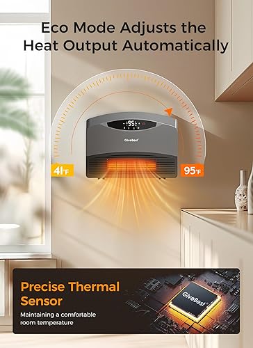 Miniatura 4 de GiveBest Calentador de pared inteligente para uso en interiores, calentador eléctrico de 1500 W, funciona con Alexa, termostato ajustable, control