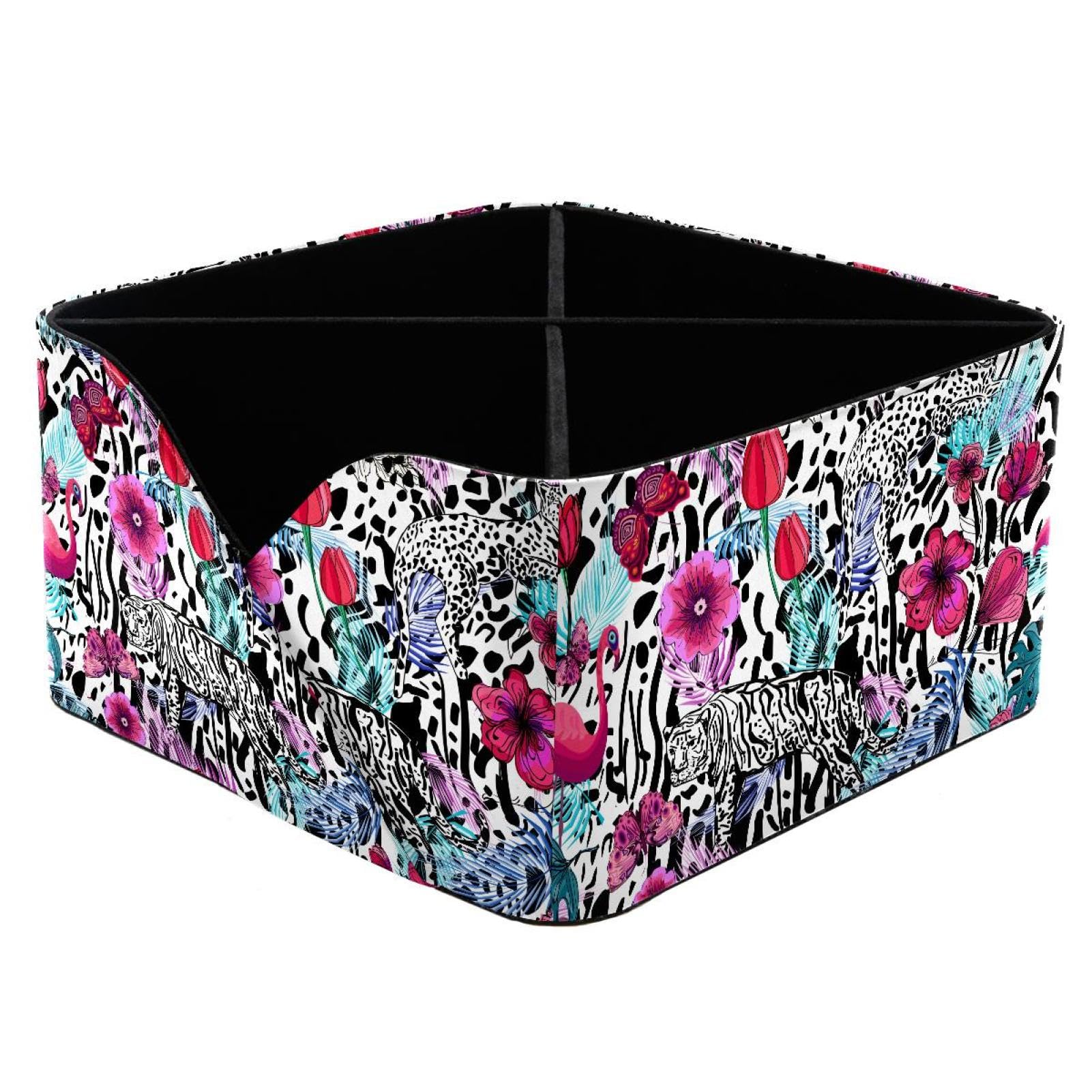 KengjuTesu African Animal Leopard Flowers Desktop Organizer Pen Holder, Rectangular Pencil Cup for Office, Study and Makeup Stations