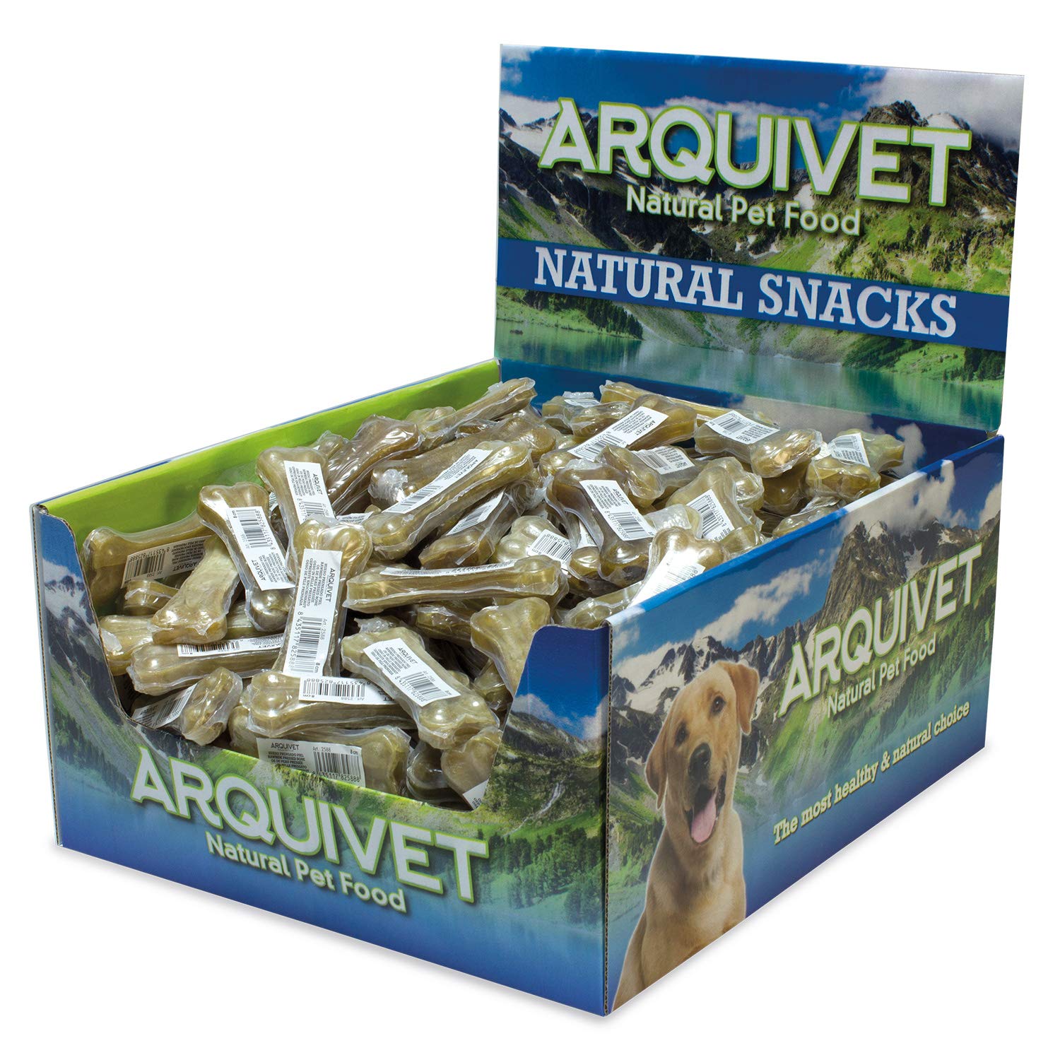 ARQUIVET Hueso prensado de Piel de Vacuno 100% Natural para Perros - 8 Cm - Caja Completa de 150 Unidades - 3000 gr - Snacks Naturales - Chuches, premios, recompensas, golosinas, chucherías caninas