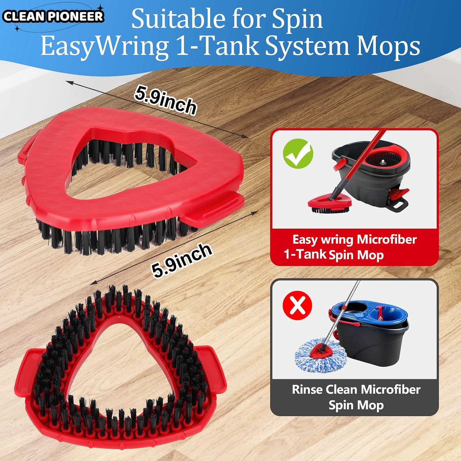 4 Pack Spin Mop Heads Replacement Compatible with EasyWring 1-Tank System,Scrubber Mop Head Brush,Hard Bristle Cleaning Brush for Kitchen Bathroom Tile(Not for 2-Tank) image 2
