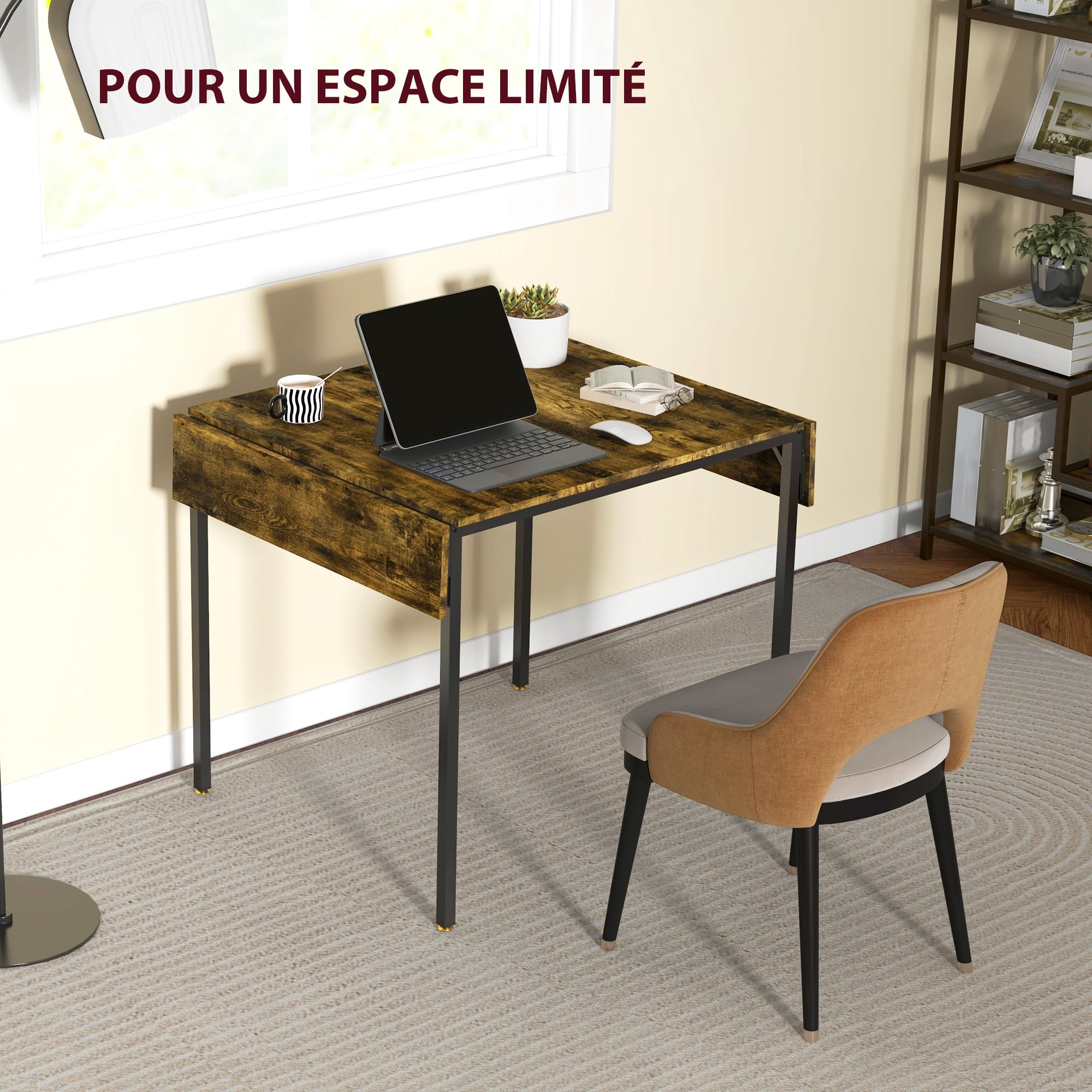 HOMCOM Table de Salle à Manger Pliante Extensible 2 Rabats Marron Rustique
