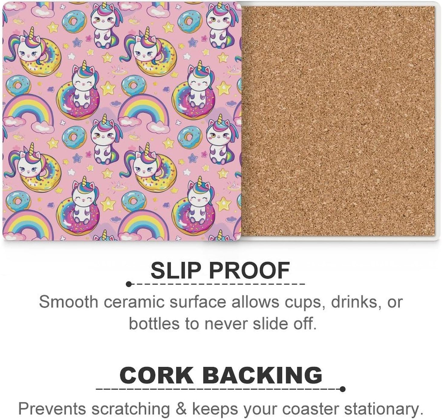 Cute Uni-Corn-Horse Coaster for Drinks Square Ceramic Table Coasters Stone Mat Crafts 4PCS Home Kitchen Decor