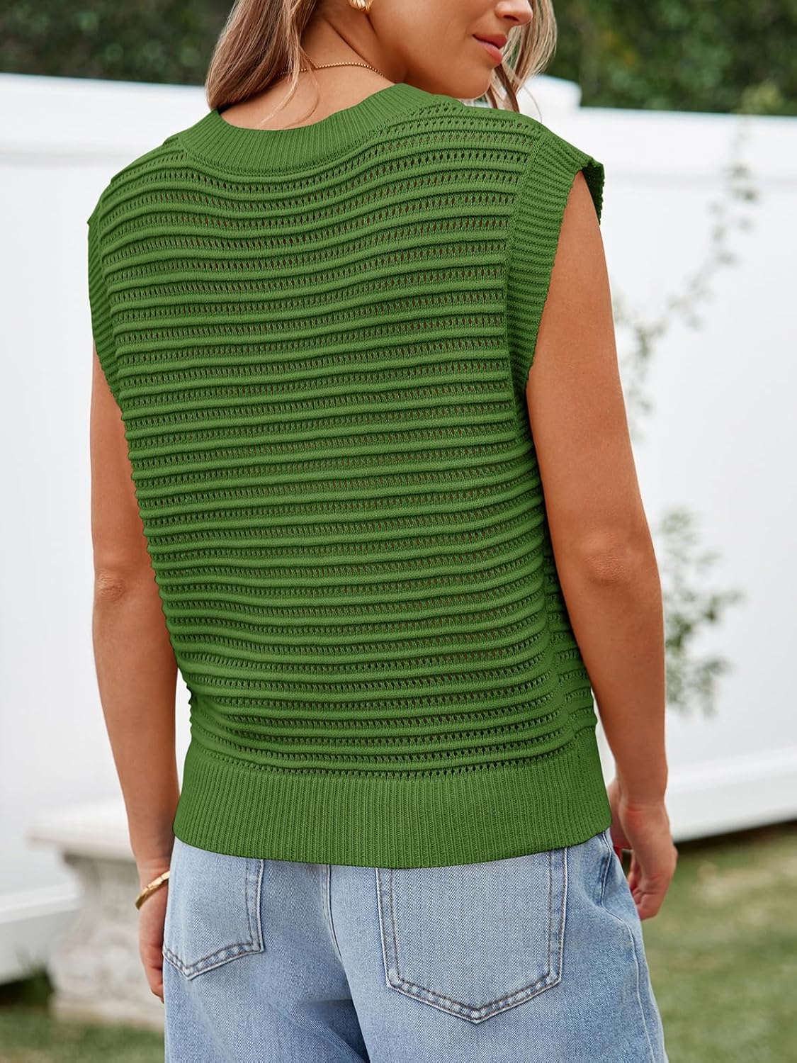 Lueluoye Women's Summer Knit Sweater Vest Cap Sleeve Casual Trendy Crew Neck Ribbed Pullover Tank Tops - Image 4