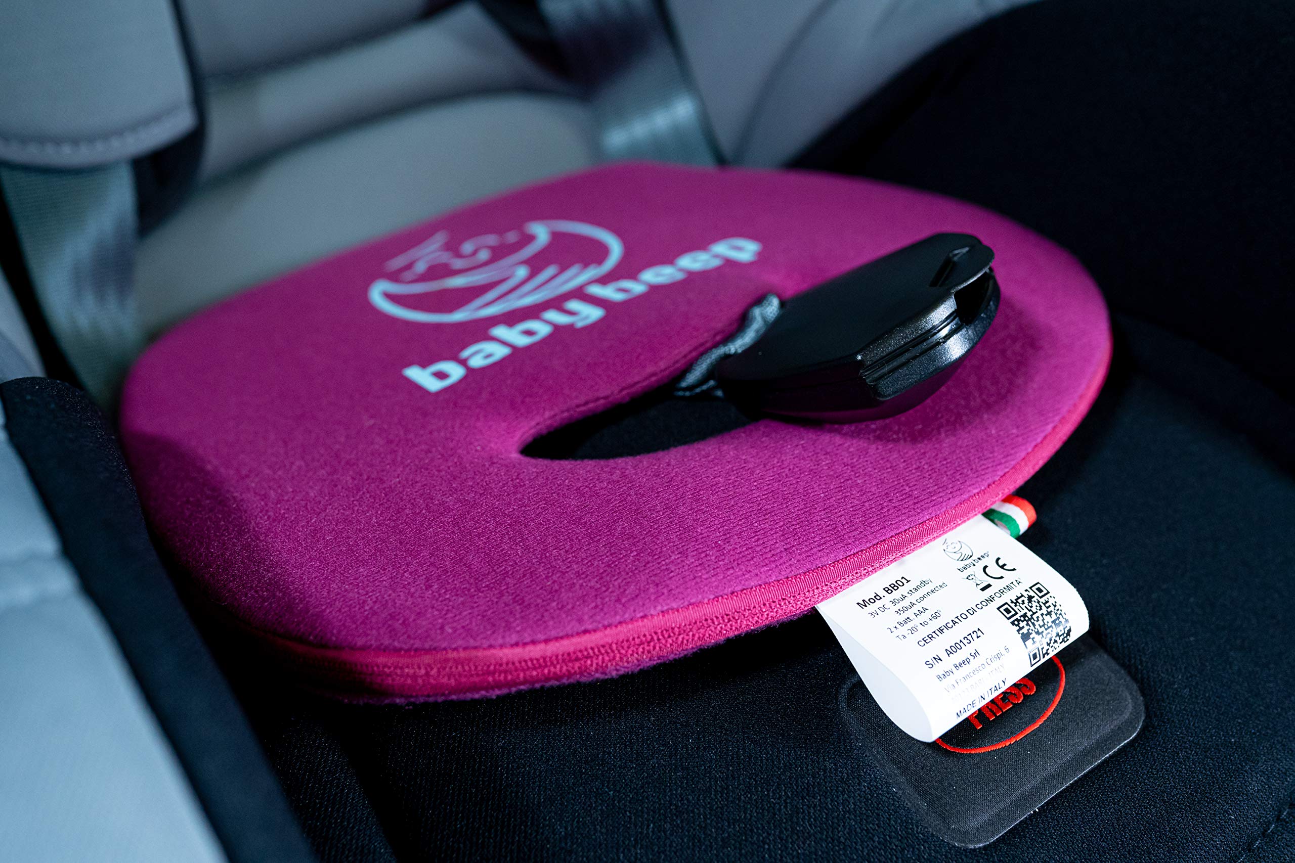 Baby Beep Bbrc1 Cuscino Bluetooth Anti Abbandono Universale per Seggiolini Auto, Rosso (Ciliegia)
