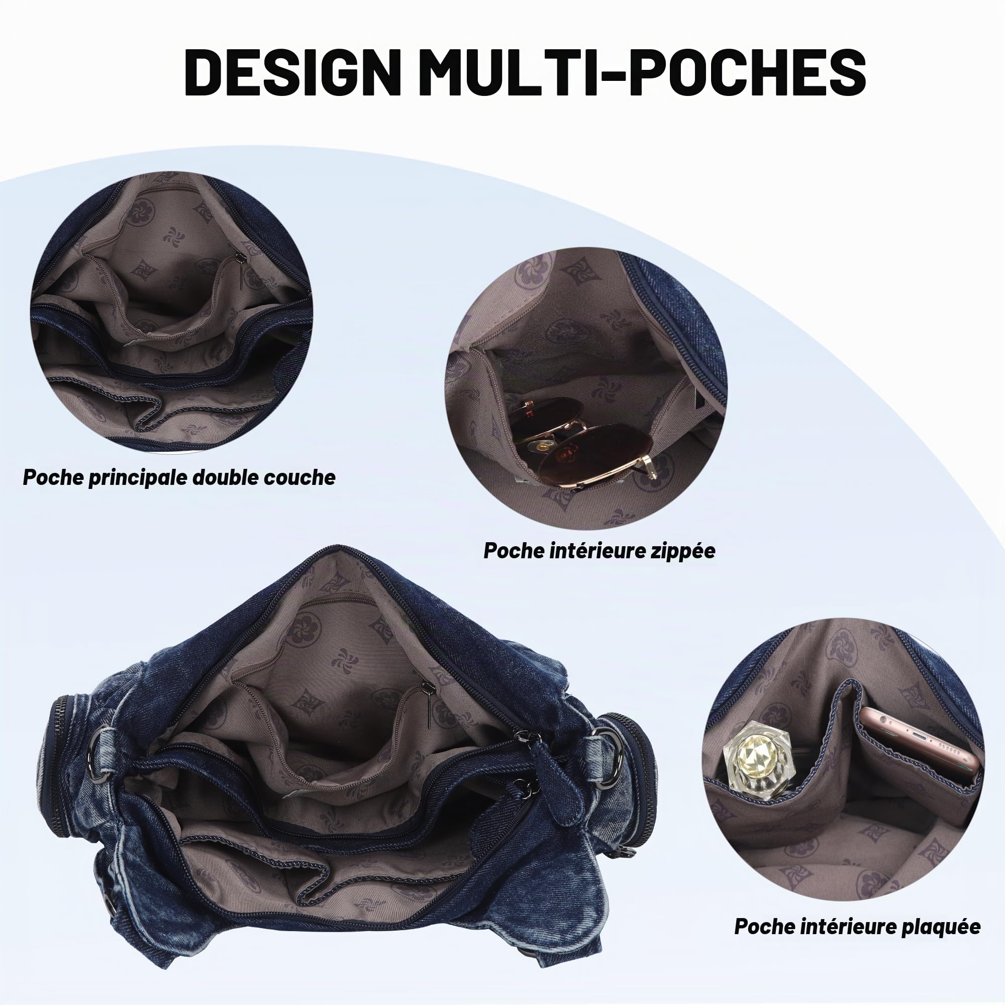 Angel Kiss Sac à Main Femme Souple Cuir PU Sac à Bandoulière Vintage Cabas Hobo Sac Fourre Multi-Poches élégant et spacieux pour Quotidien Travail Shopping et Voyage