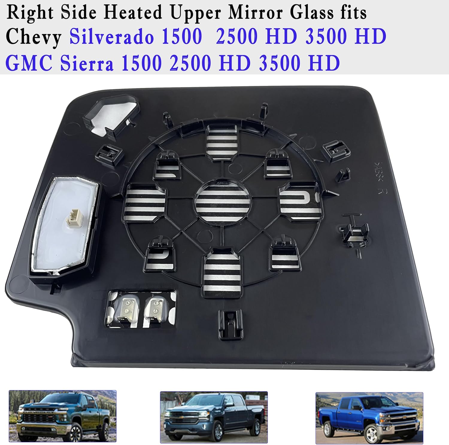 Passenger Side Heated Towing Mirror Glass Compatible with 2014-2017 Chevy Silverado 1500 Silverado 2500 HD Silverado 3500 HD GMC Sierra 1500 Sierra 2500 HD Sierra 3500 HD Right Side Upper Mirror Glass