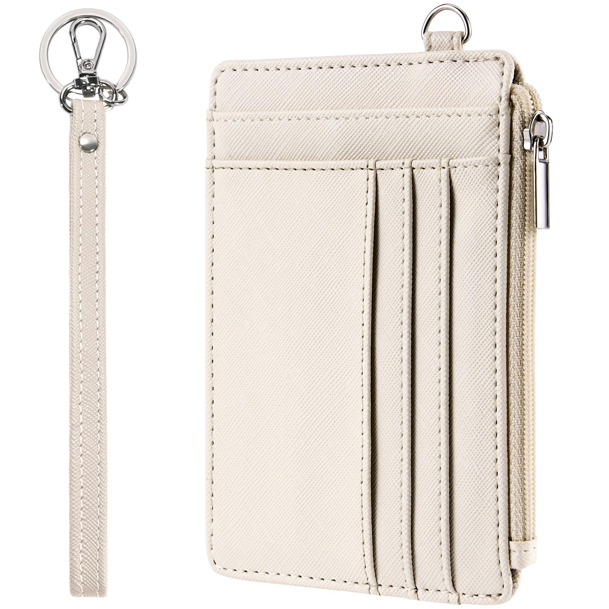 SEAVILIA Small Wallet for Women Slim Wristlet Keychain Wallets RFID Credit Card Holder With Zipper Pocket, ID Window (Beige)