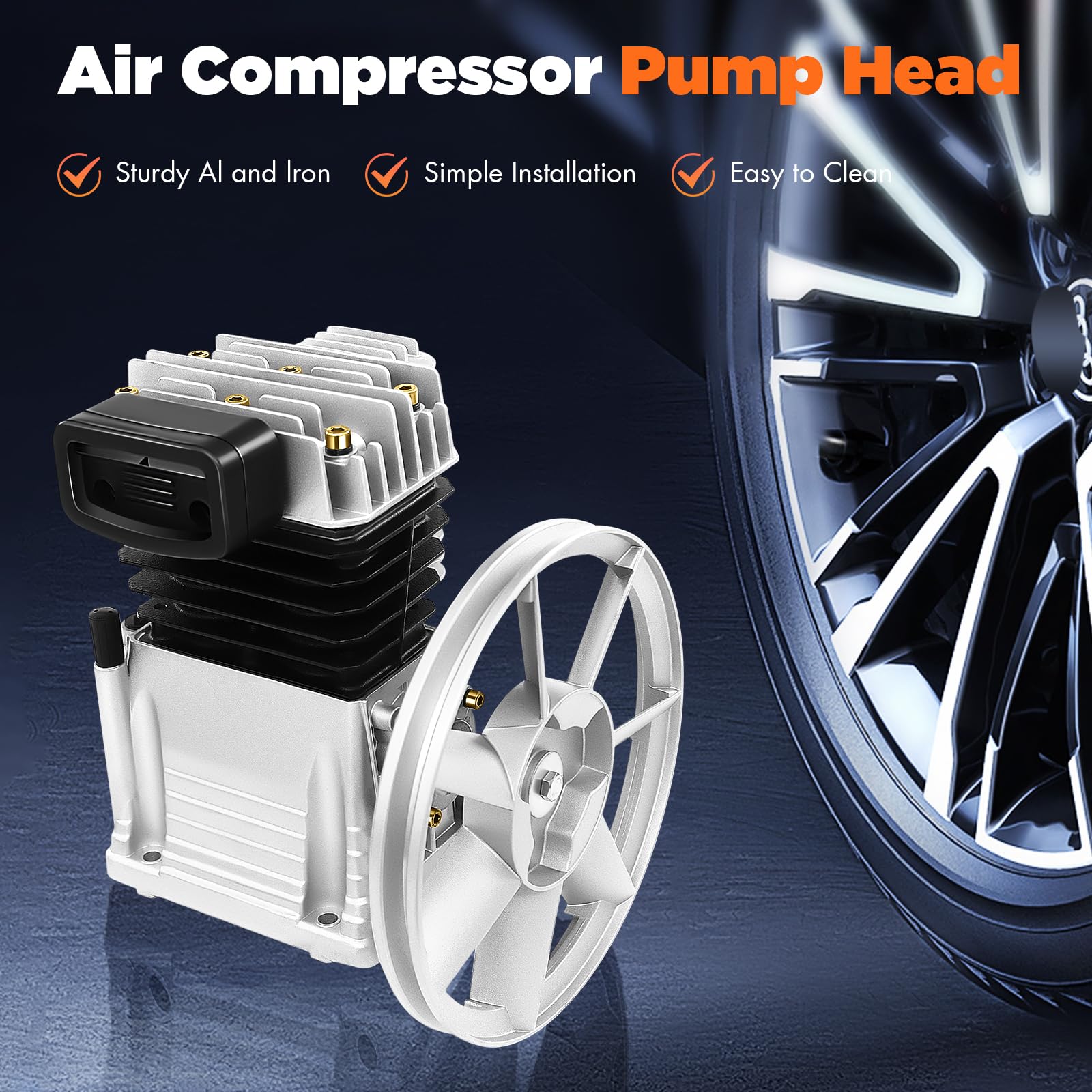 2HP 200L/min Cabezal de Bomba de Compresor de Aire con 0.8-1 MPa de presión | Compresor de aire de pistón de bomba de 1500W engrasado con aceite de dos cilindros,para uso en automoción e industrial