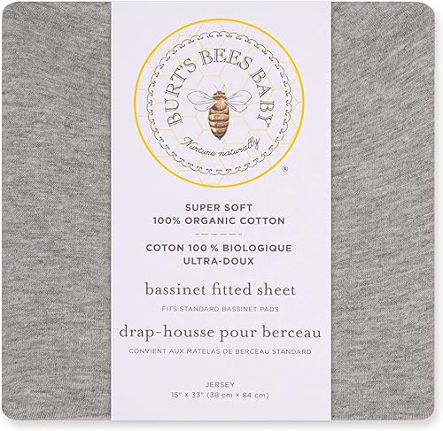 Burts Bees Baby - Sábana bajera ajustable para moisés para niños y niñas sábana de jersey de algodón 100 orgánico para colchón estándar de moisés