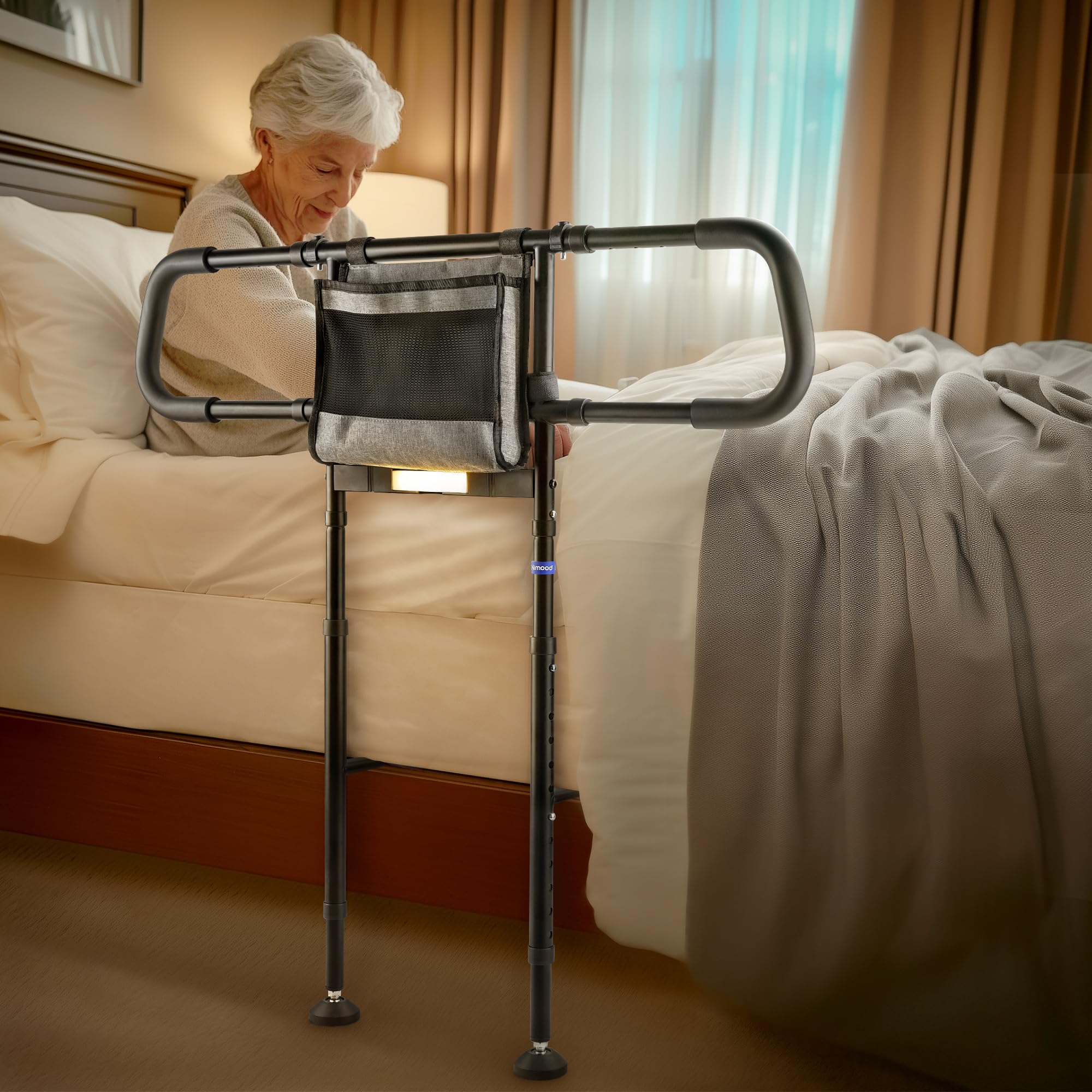 NIMOOD C4 PRO Bed Rails for Elderly Adults Safety with Extension Legs, Adjustable Heights Bed Cane with Widened Handrail, Stable Bed Assist Rails