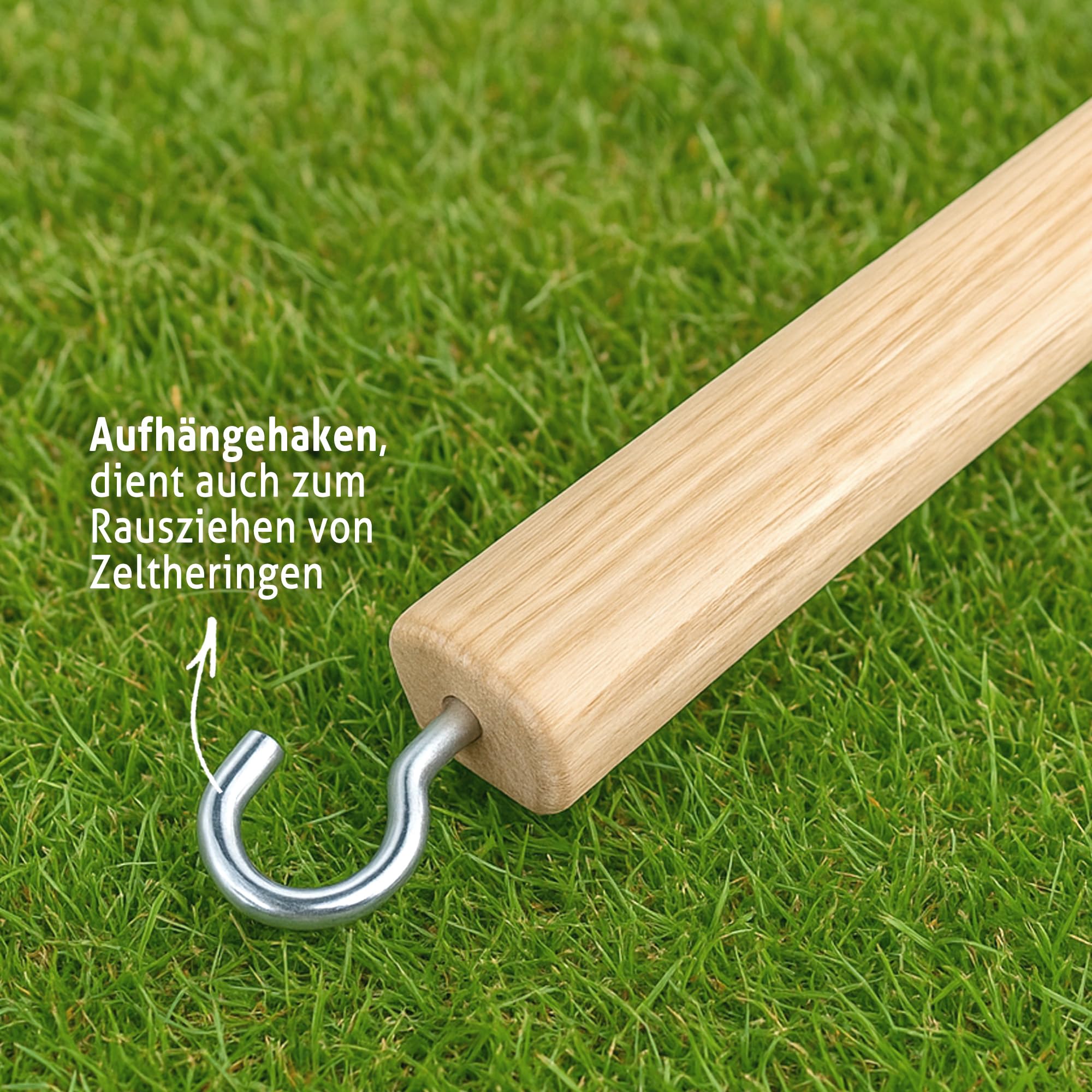 Tool & Tree Marteau de camping avec tête en caoutchouc blanc et poignée en bois - Marteau de tente avec crochet pour extraire les piquets - Marteau doux pour la construction de tente, le camping, le