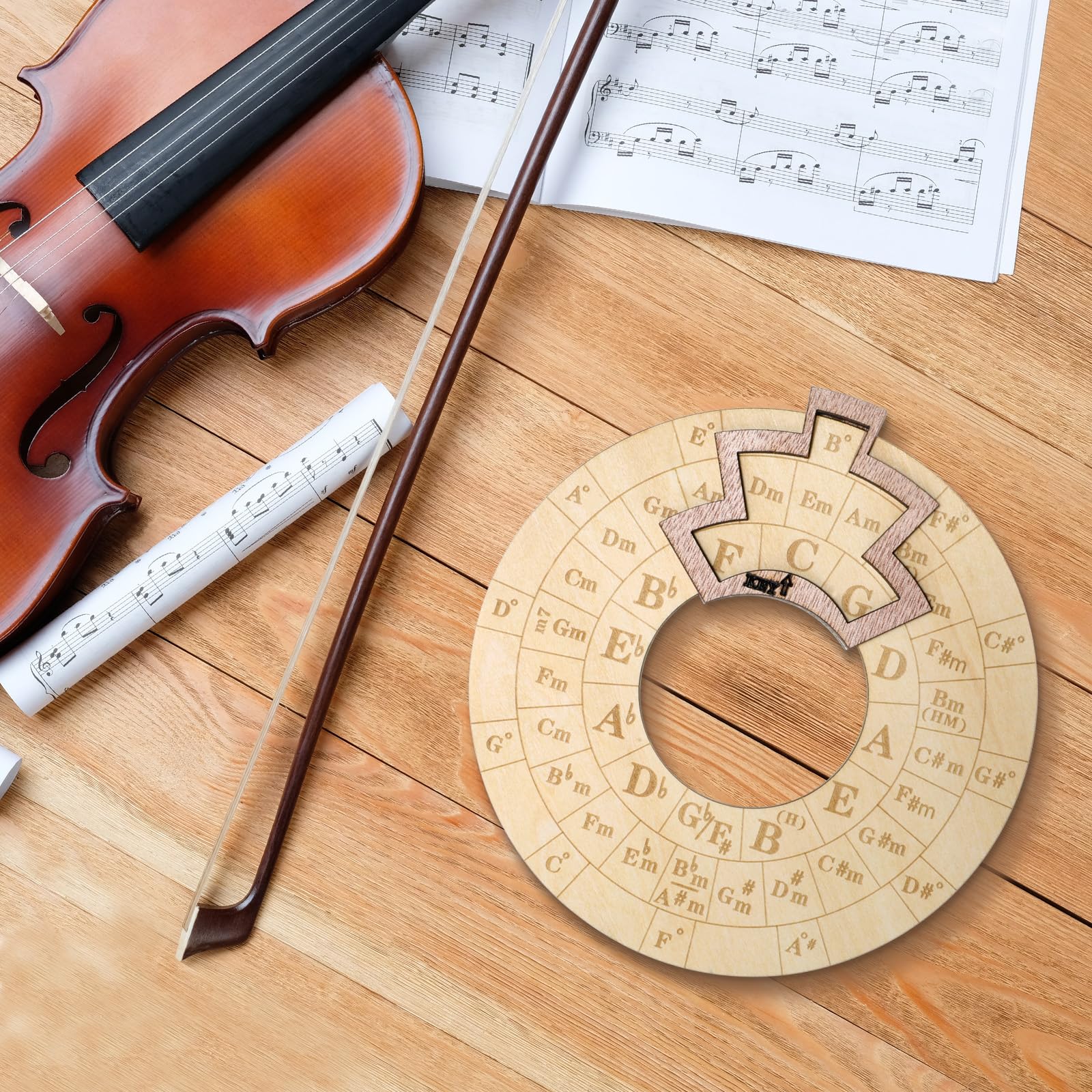 Ptwola Circle of Fifths Wheel Wooden Round Melody Chord Tool 6.3 inches Large Size Notes Chords Key Signature Music Theory Learning Tool for Musicians Songwriting Beginners - Image 4
