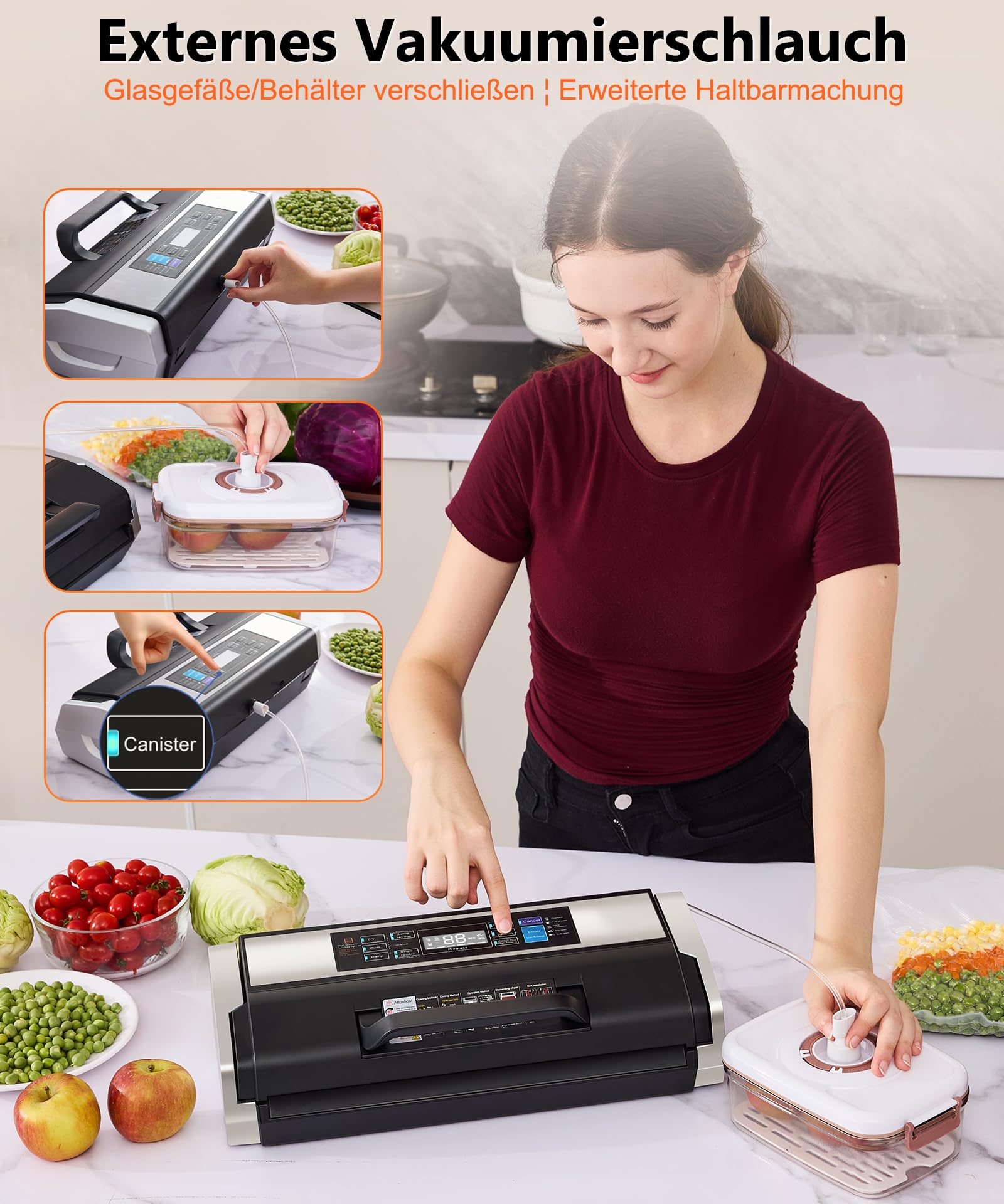 MZROT Vakuumiergerät 230W -95kPa doppelter Schweißnaht 10 Modi Trocken/Feucht Cutter 1 Rolle 15 Vakuumbeutel