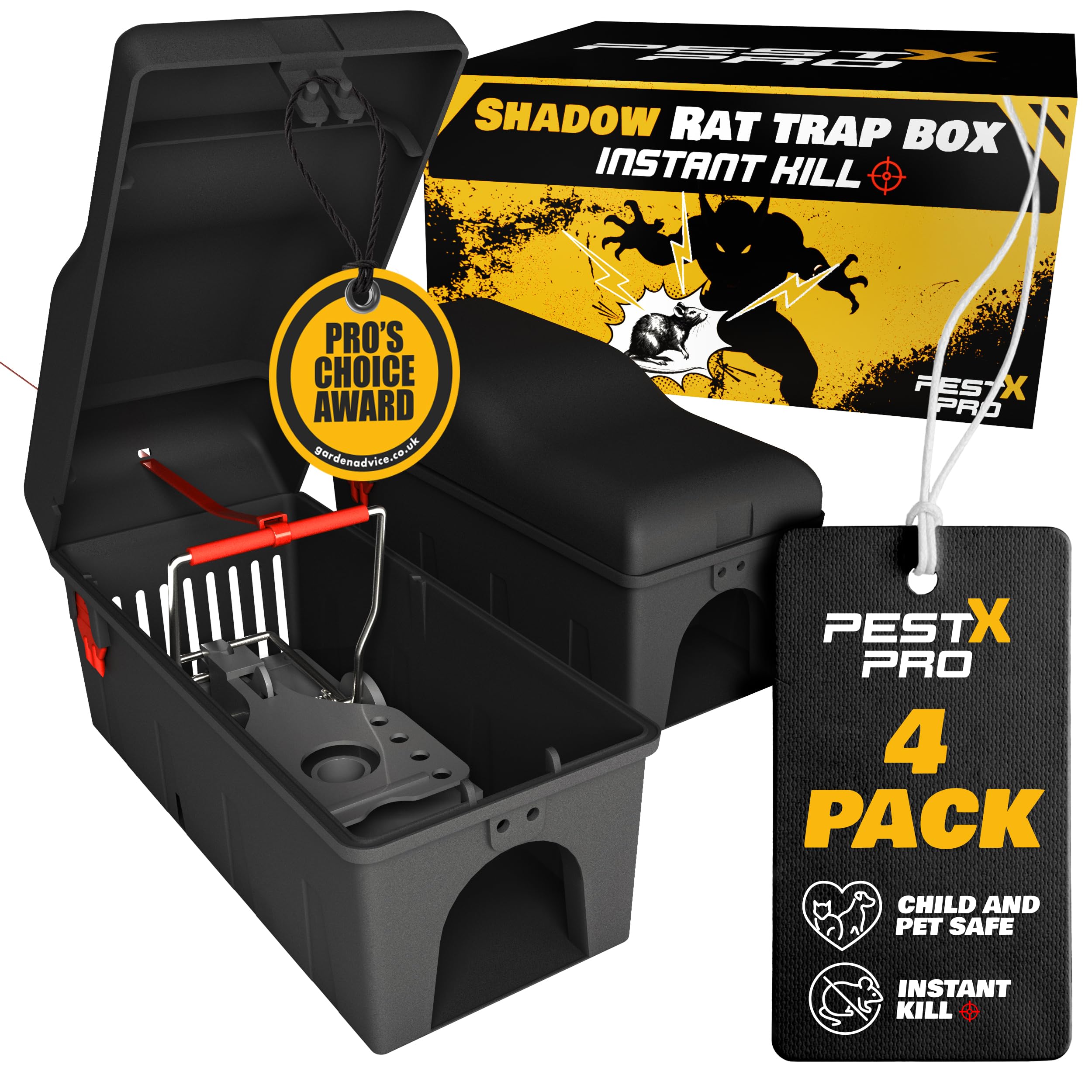 Pest-X Pro Shadow Professional Rat Trap Box - 4X, Safe For Kids & Pets, Heavy Duty Rodent Trap Station, Reusable & Easy To Set For Indoors & Outdoors, Rat Traps That Eliminate Instantly