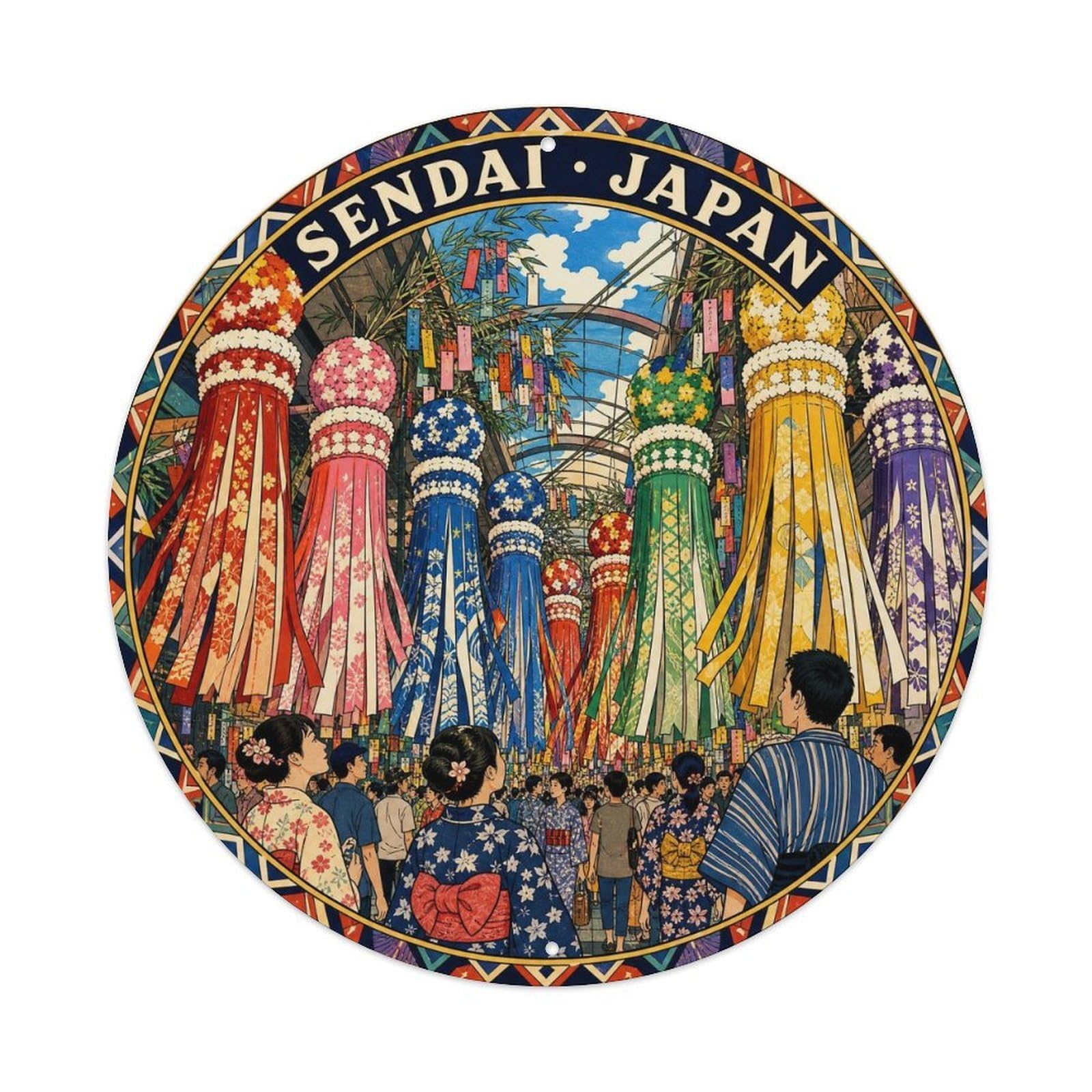 Olyhtr 8X8inch Classic Style Sendai Tanabata Festival Streamers Cultural Metal Tin Sign