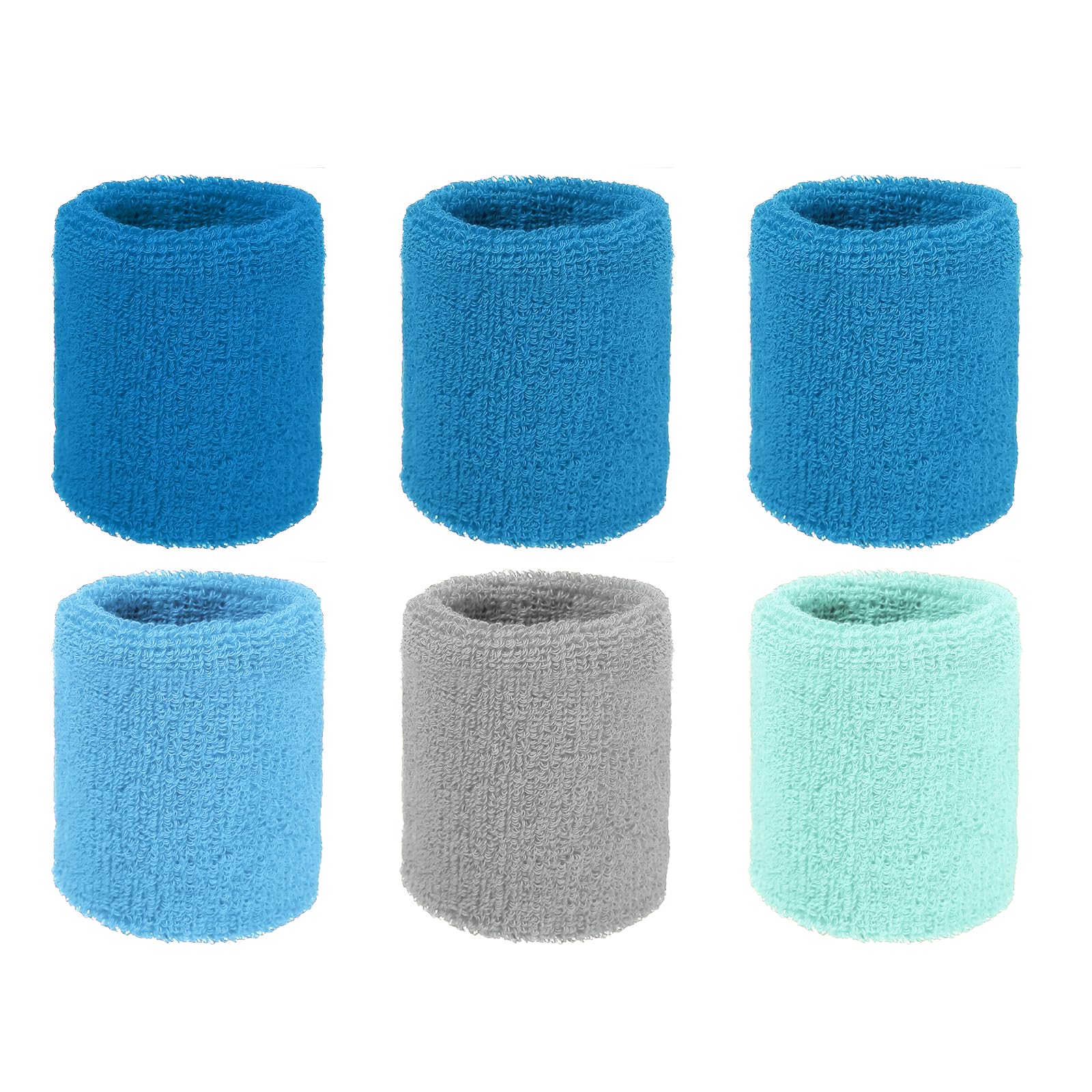 YELARXI Wristbands Sweatbands, Sports Wrist Bands Moisture Wicking Absorbent 3 x 3'' & 6 Pack & Five Kinds of Blue, Gray - Fit For(Tennis/Basketball/Running/Workout/Youth/Men/Women)
