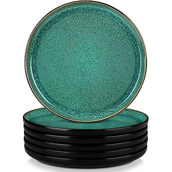 vancasso Stoneware Dinner Plate Set for 6 People Plate Set Crockery for Dishwasher and Microwave Pasta Cake Plate Green