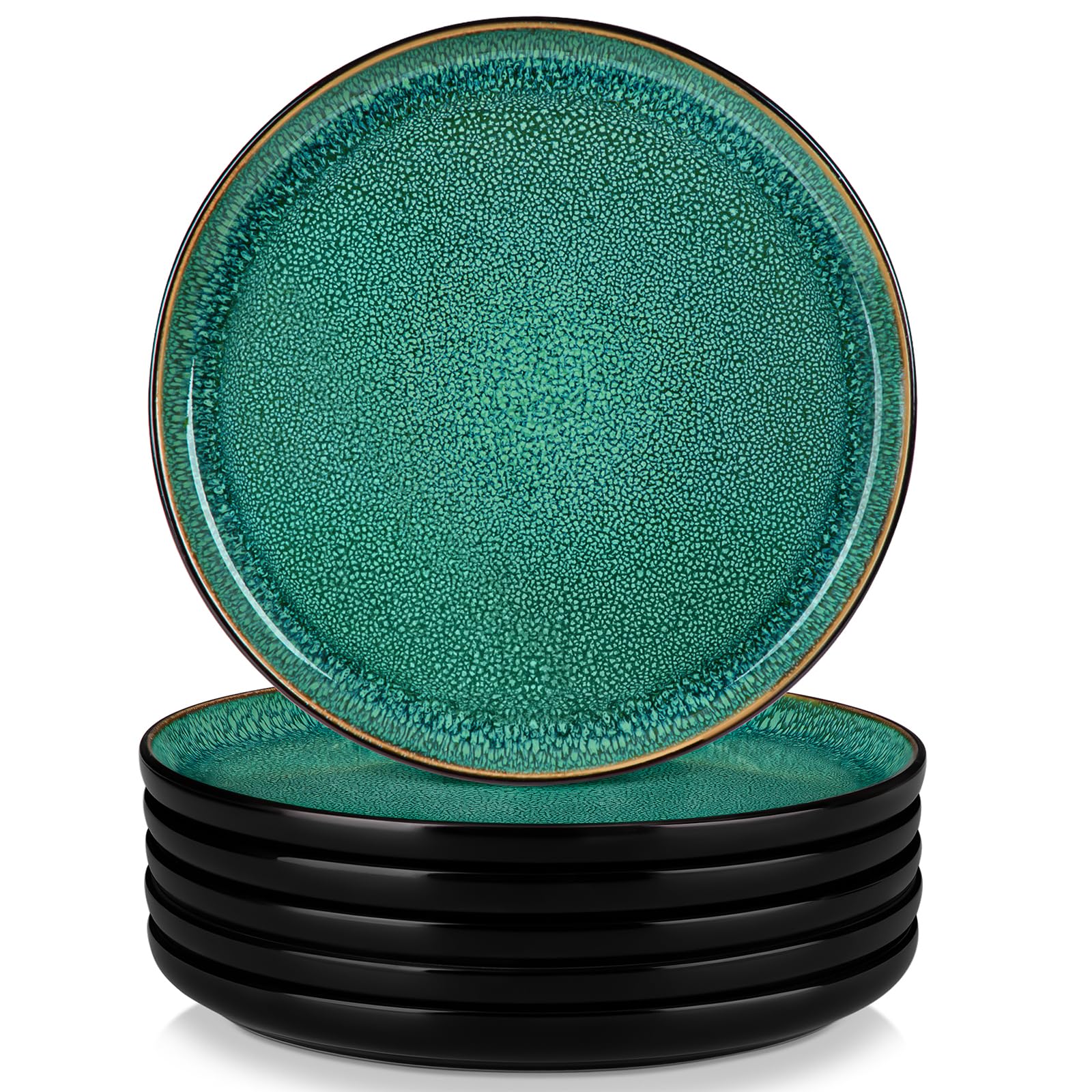 vancasso Stoneware Dinner Plate Set for 6 People, Plate Set, Crockery for Dishwasher and Microwave, Pasta, Cake Plate, Green