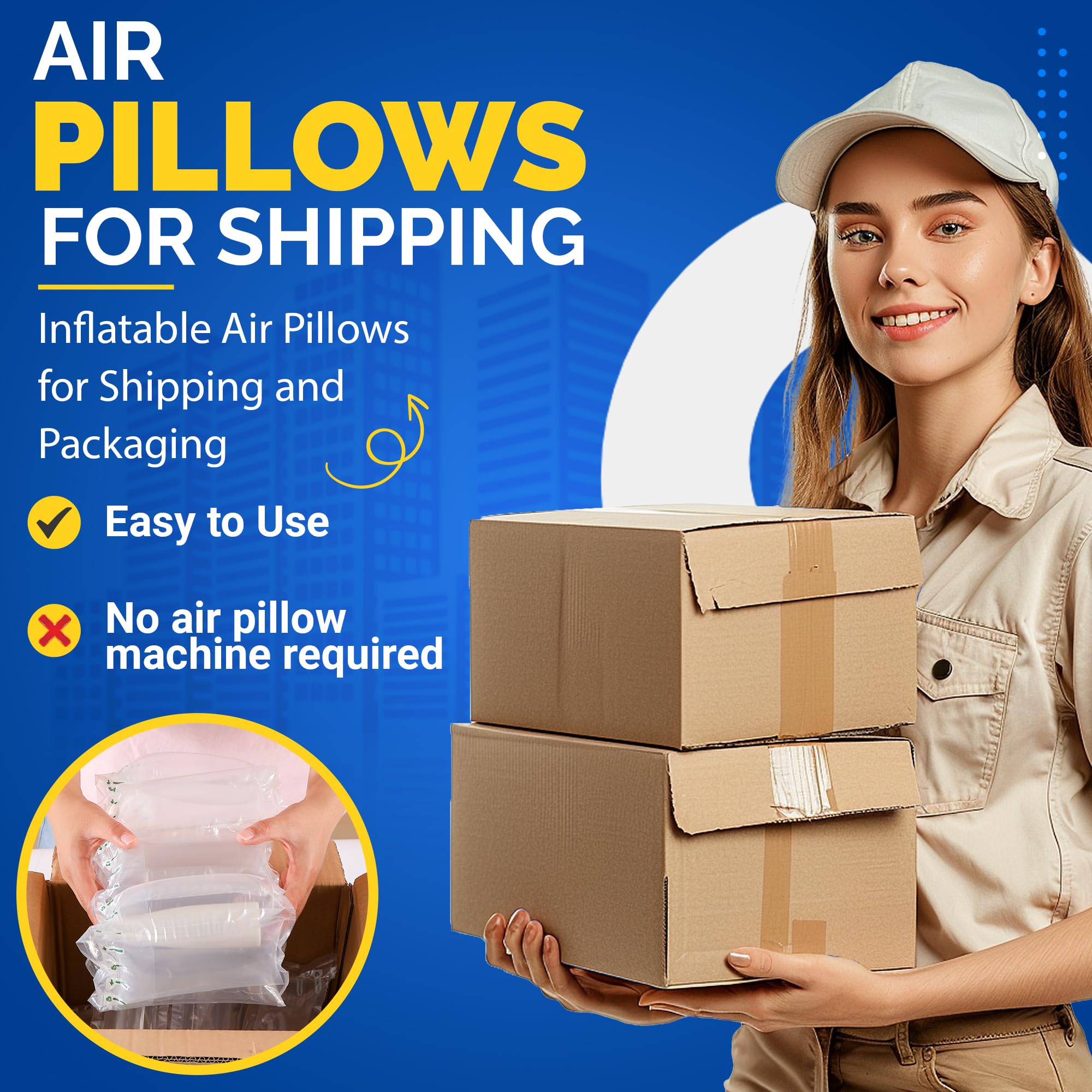 UML Brand 400 Count 4x8 Inflatable Air Pillows for Shipping with Pump - Shipping Packaging Filler - Packaging Air Bags - Use for Purse Pillows to Keep Shape for Bags