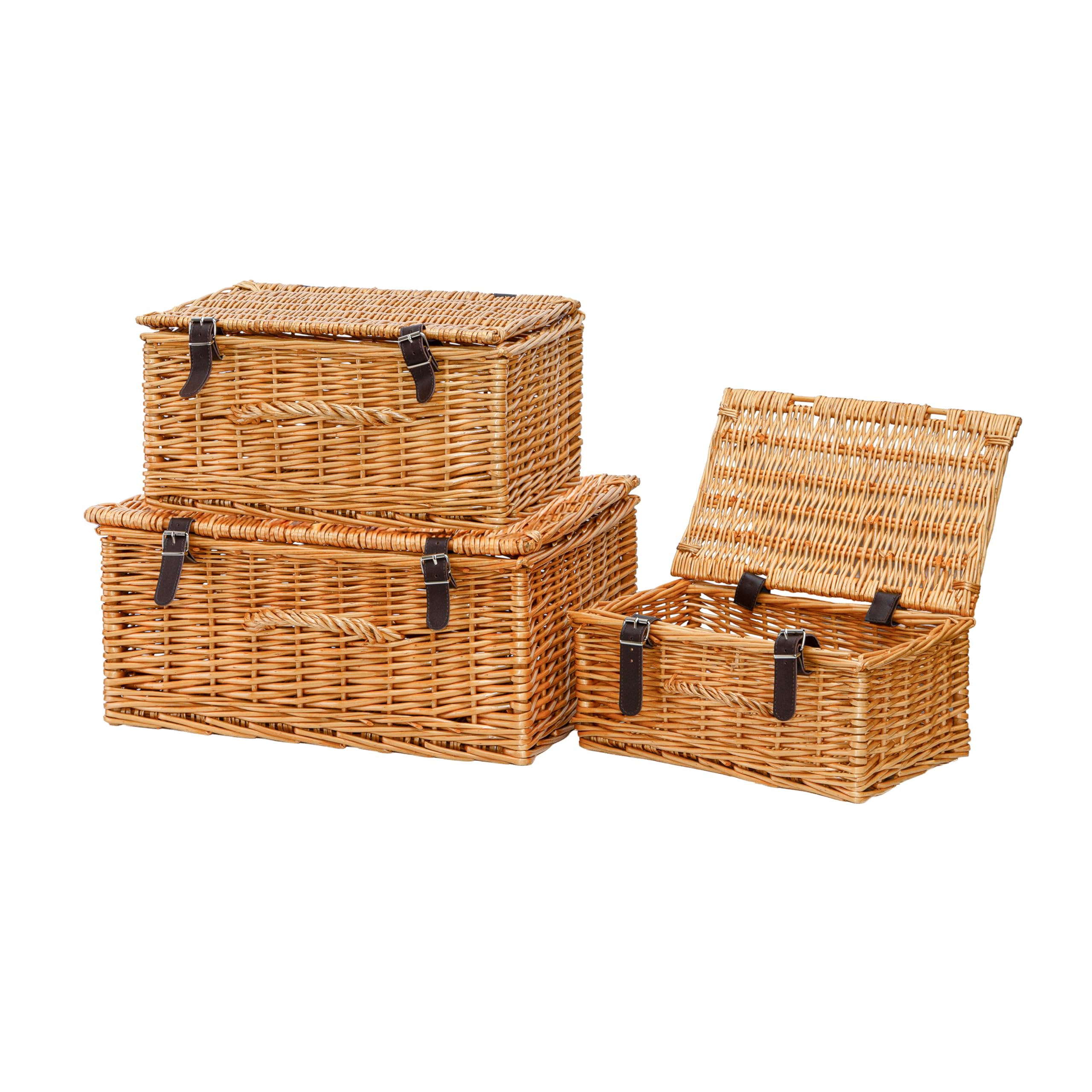 Wickerfield Set of 3 Honey Wicker Hampers with Lids, Gift Hamper Baskets