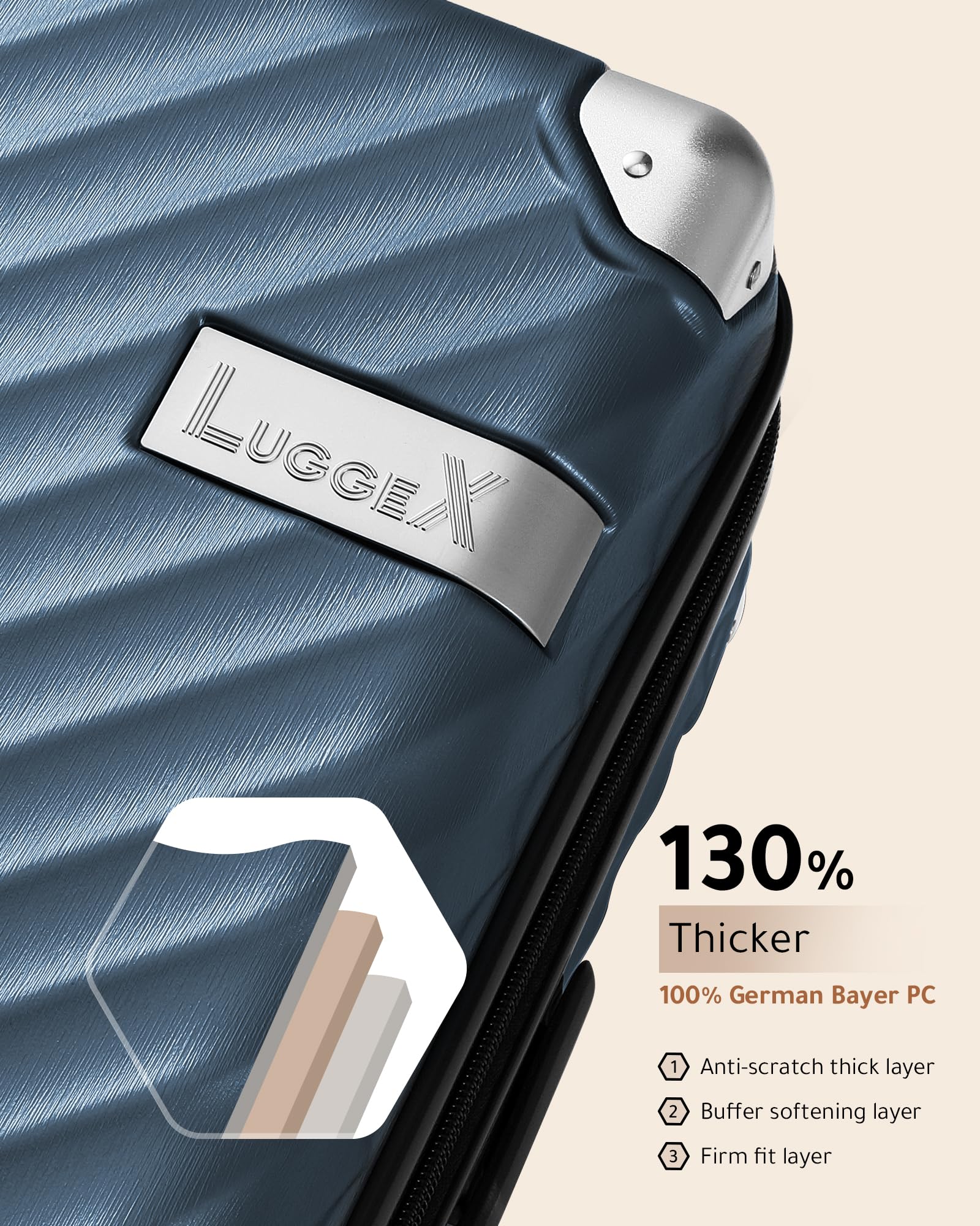 LUGGEX Unisex Adult All Expandable Hardshell Luggage with Spinner Wheels, Brushed Blue, 28